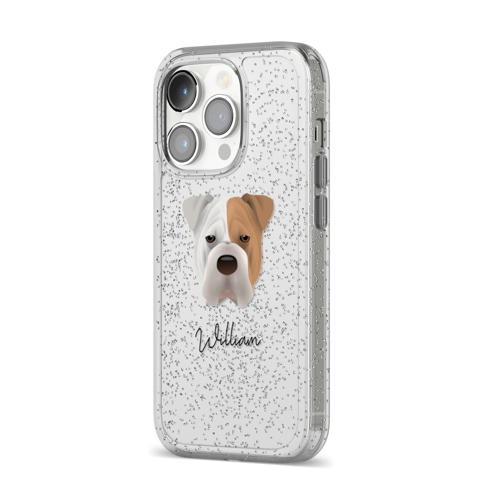 Bull Pei Personalised iPhone 14 Pro Glitter Tough Case Silver Angled Image