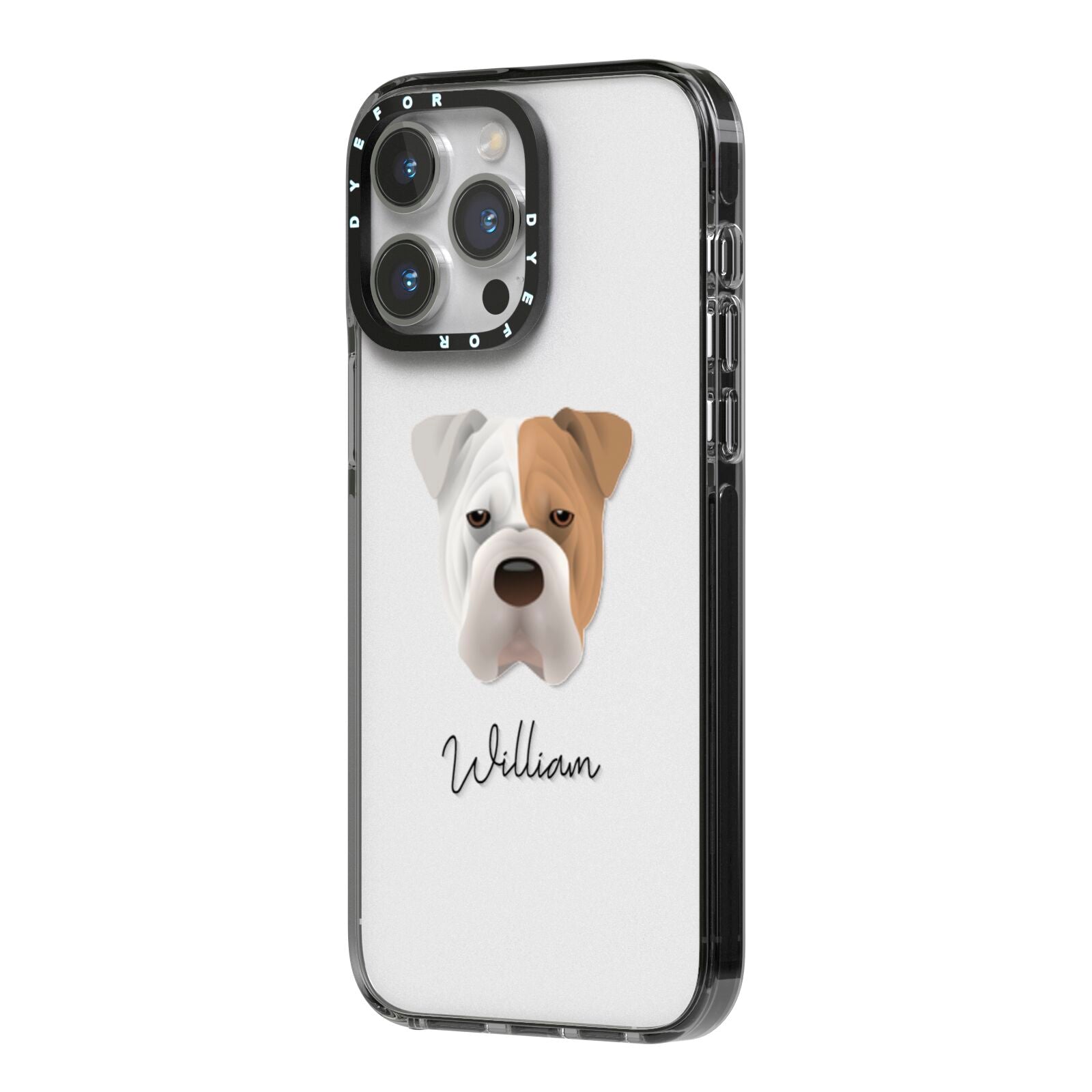 Bull Pei Personalised iPhone 14 Pro Max Black Impact Case Side Angle on Silver phone