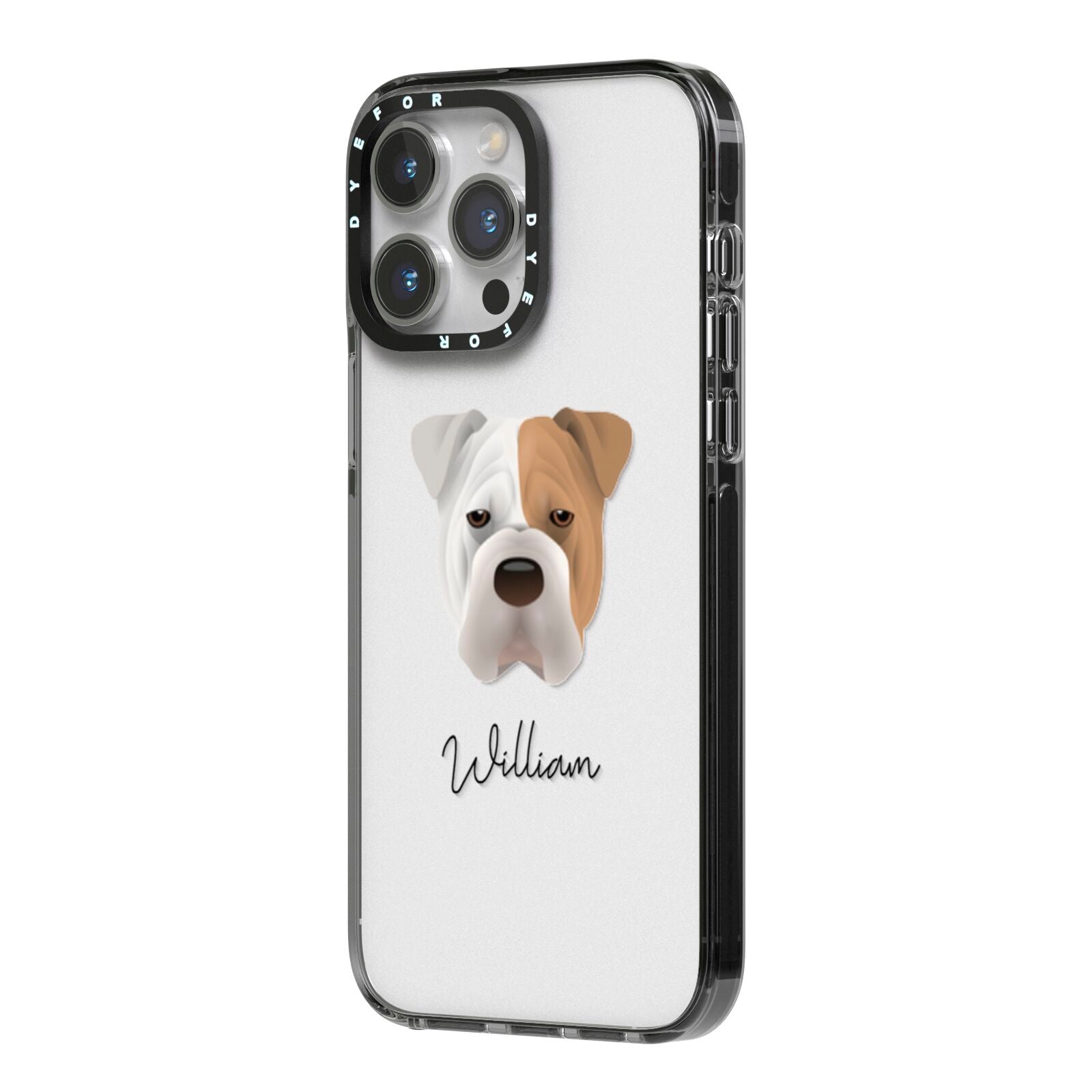 Bull Pei Personalised iPhone 14 Pro Max Black Impact Case Side Angle on Silver phone
