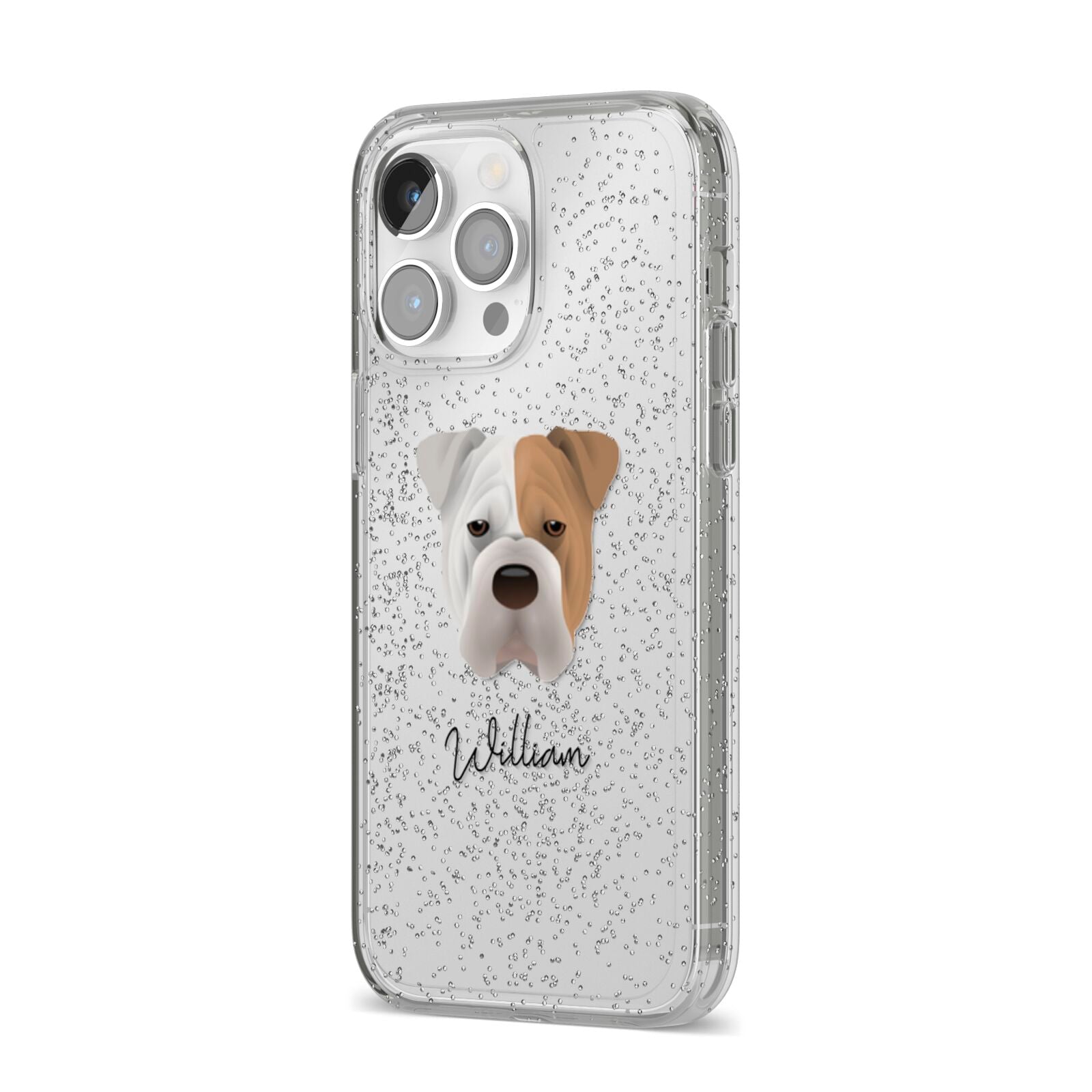 Bull Pei Personalised iPhone 14 Pro Max Glitter Tough Case Silver Angled Image