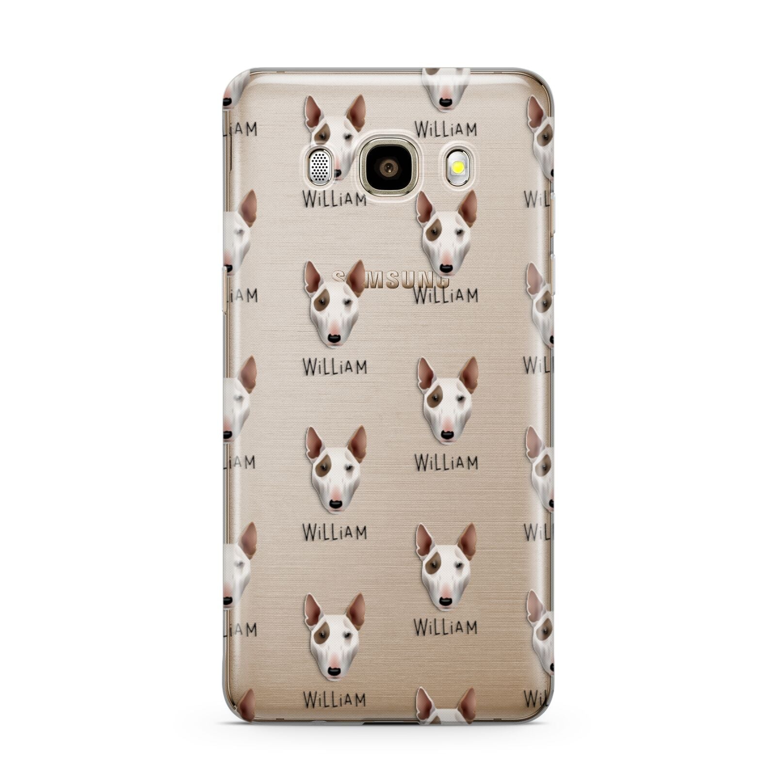 Bull Terrier Icon with Name Samsung Galaxy J7 2016 Case on gold phone