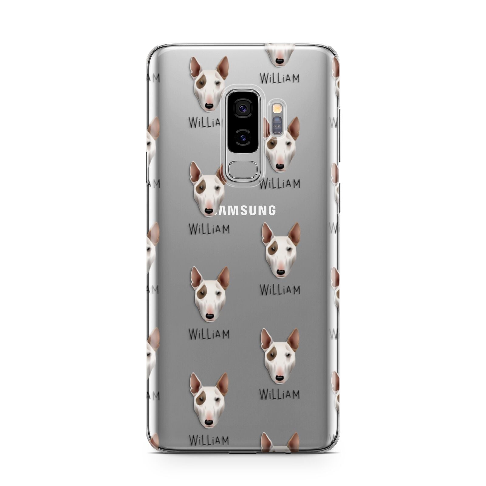 Bull Terrier Icon with Name Samsung Galaxy S9 Plus Case on Silver phone