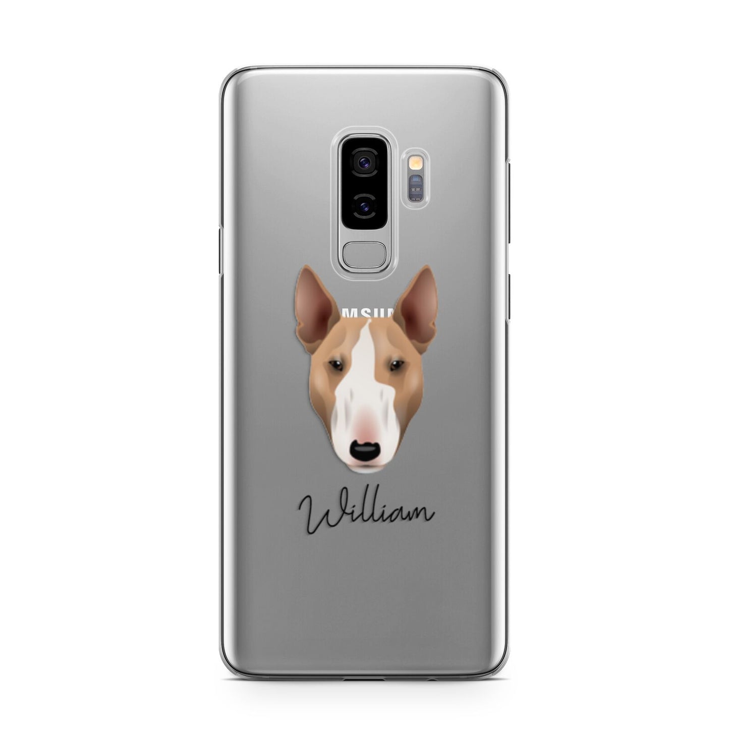 Bull Terrier Personalised Samsung Galaxy S9 Plus Case on Silver phone