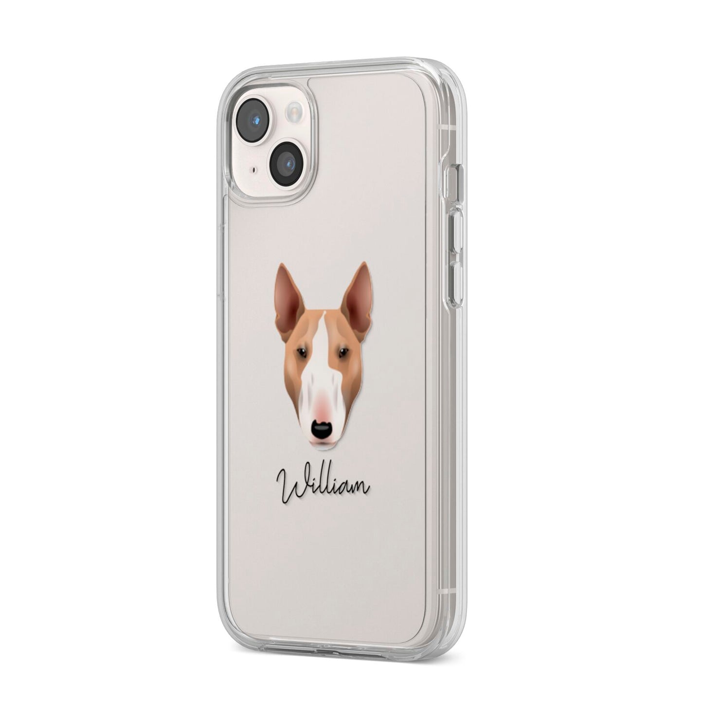 Bull Terrier Personalised iPhone 14 Plus Clear Tough Case Starlight Angled Image