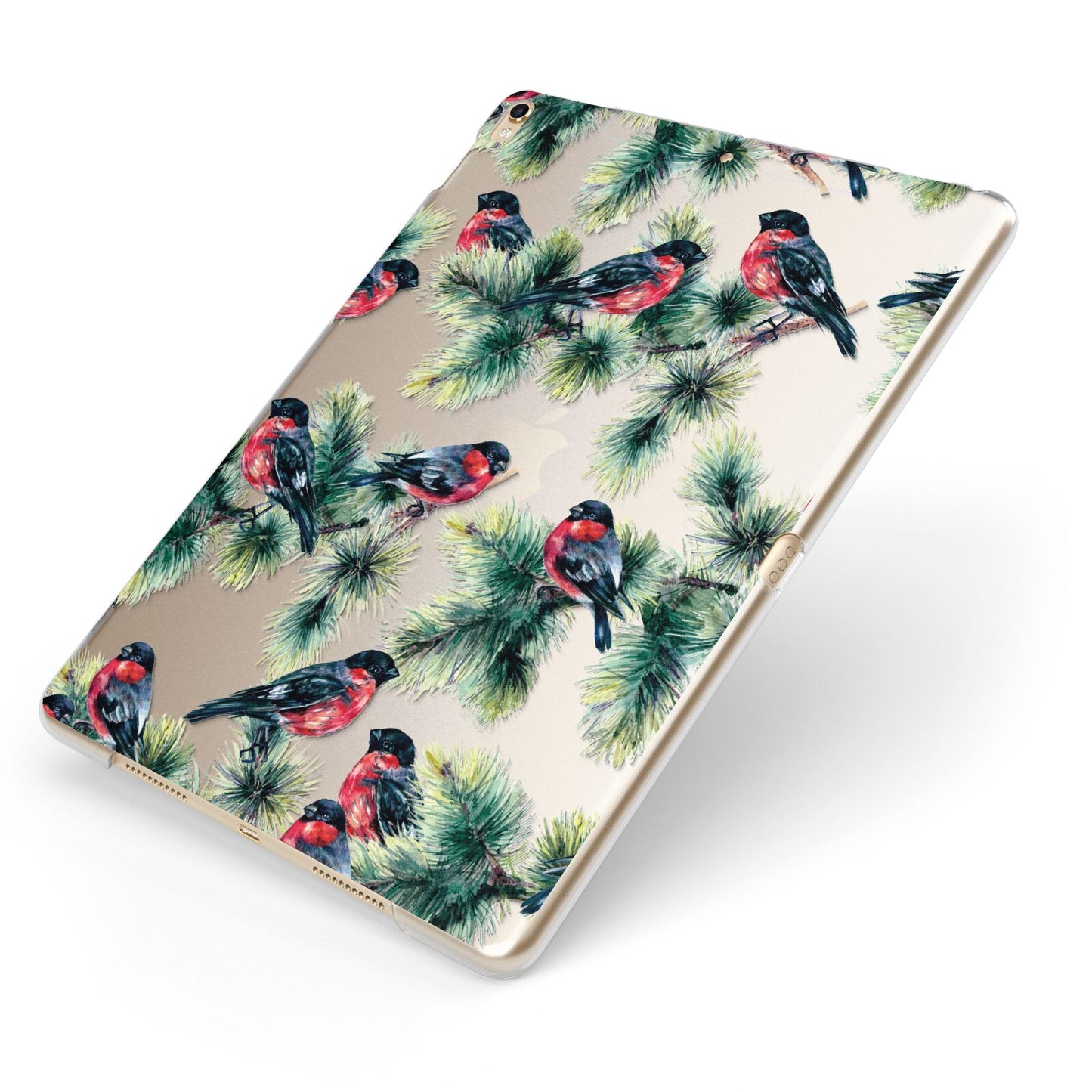 Bullfinch Pine Tree Apple iPad Case on Gold iPad Side View