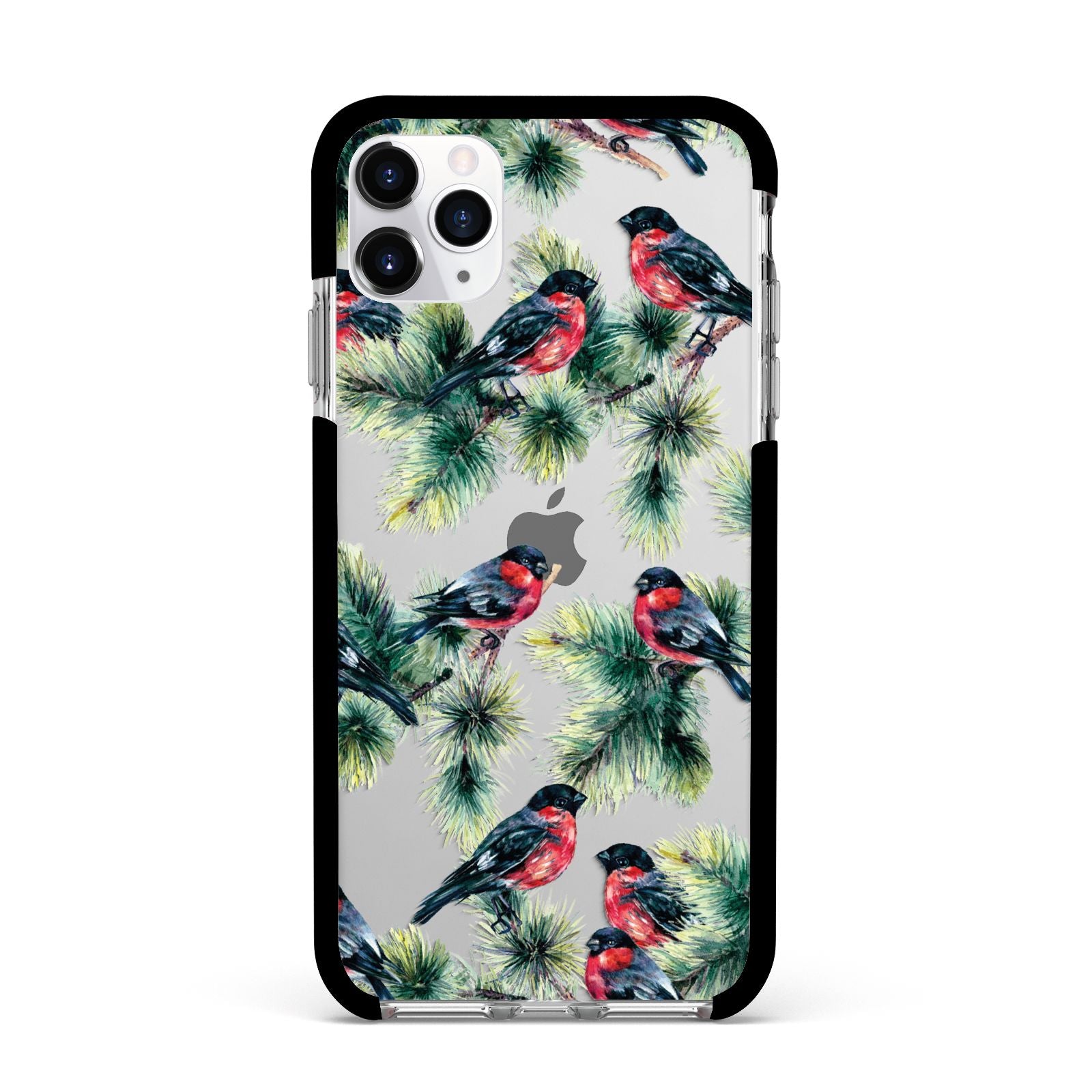 Bullfinch Pine Tree Apple iPhone 11 Pro Max in Silver with Black Impact Case