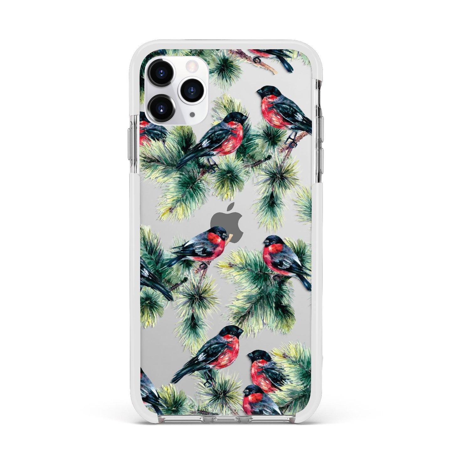 Bullfinch Pine Tree Apple iPhone 11 Pro Max in Silver with White Impact Case