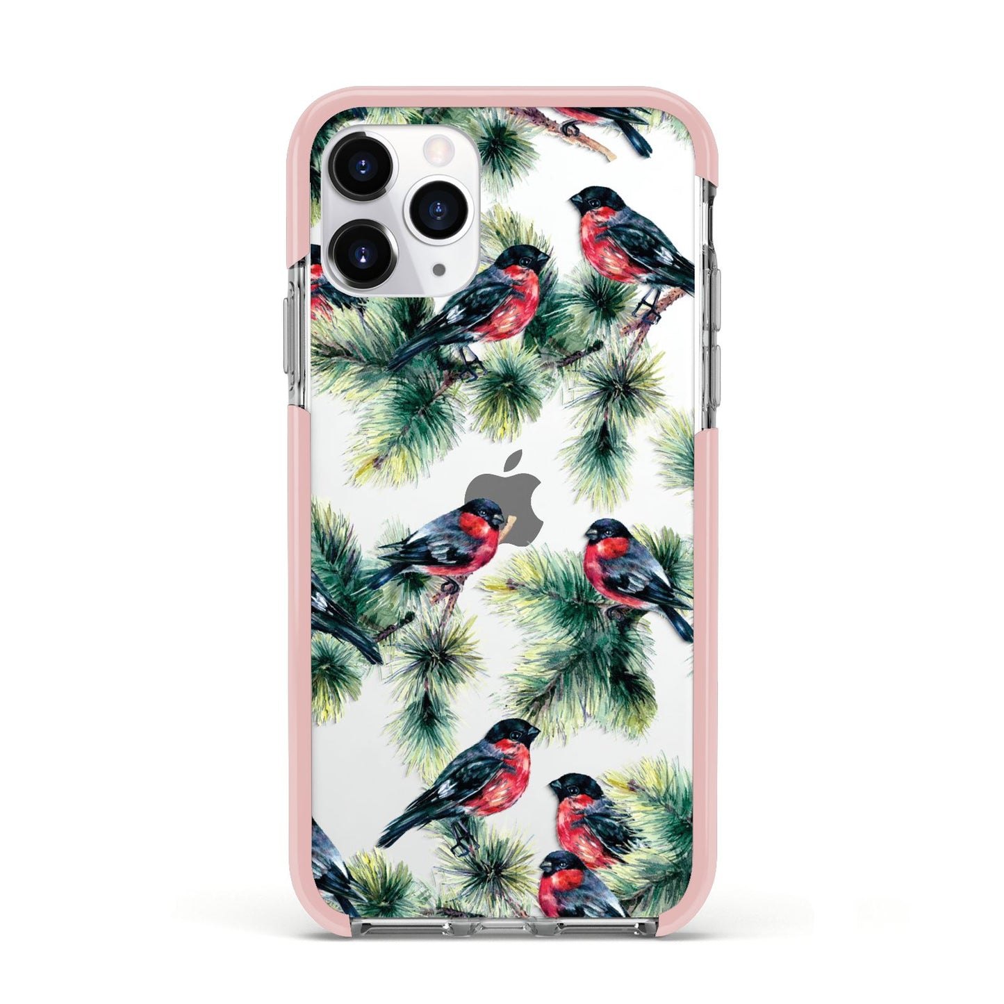 Bullfinch Pine Tree Apple iPhone 11 Pro in Silver with Pink Impact Case