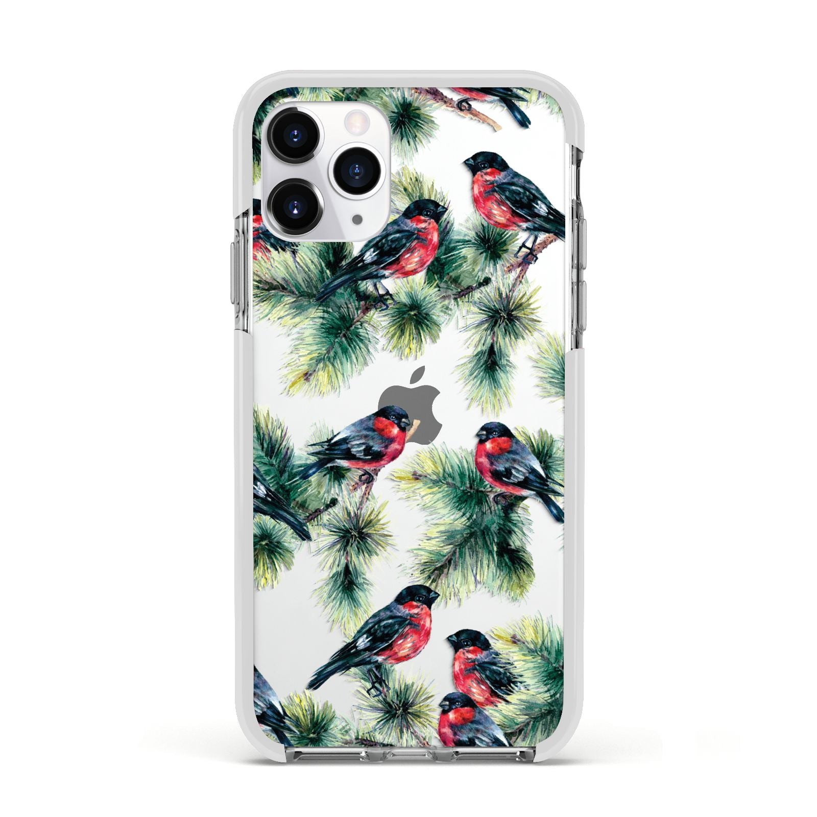 Bullfinch Pine Tree Apple iPhone 11 Pro in Silver with White Impact Case