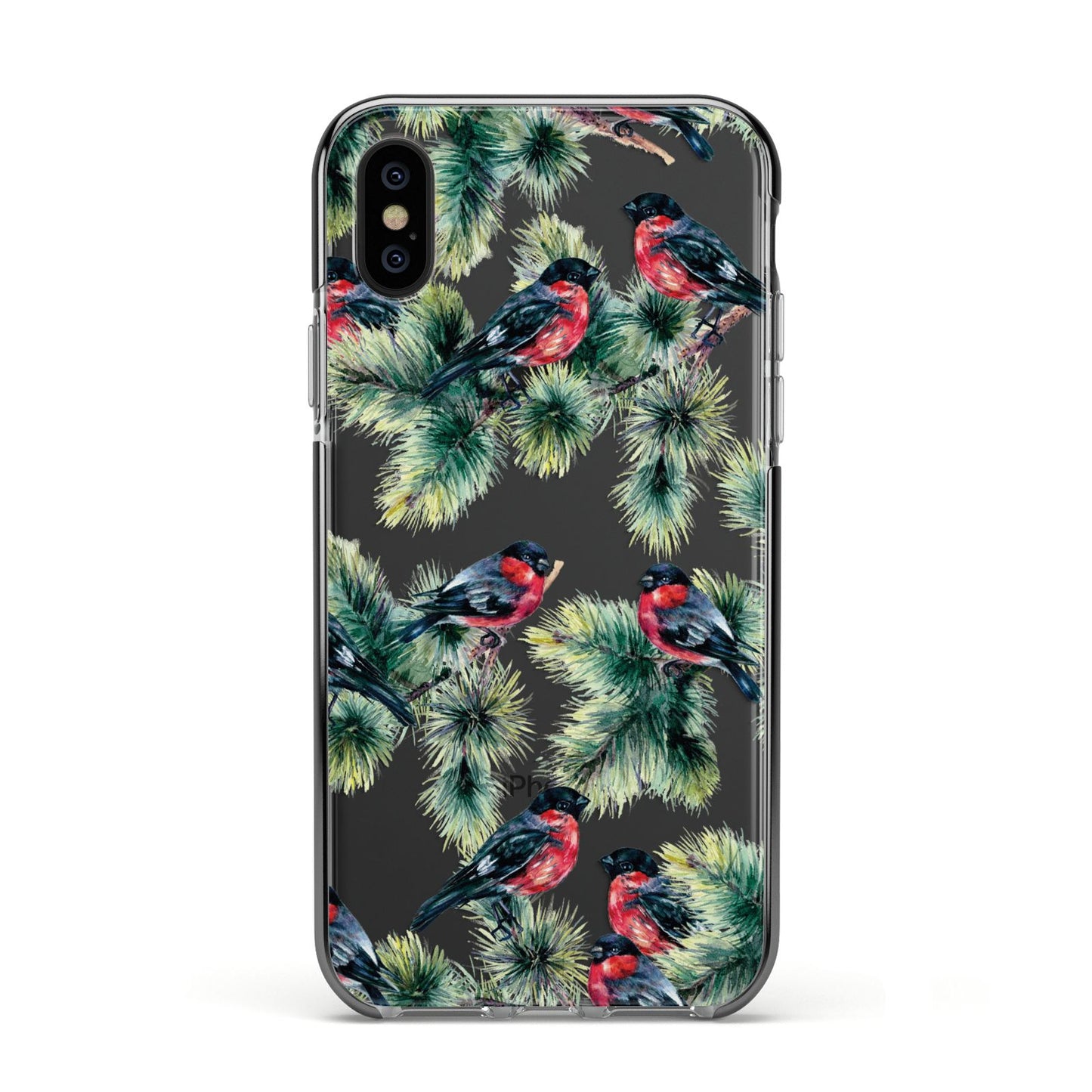 Bullfinch Pine Tree Apple iPhone Xs Impact Case Black Edge on Black Phone
