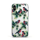 Bullfinch Pine Tree Apple iPhone Xs Impact Case White Edge on Silver Phone