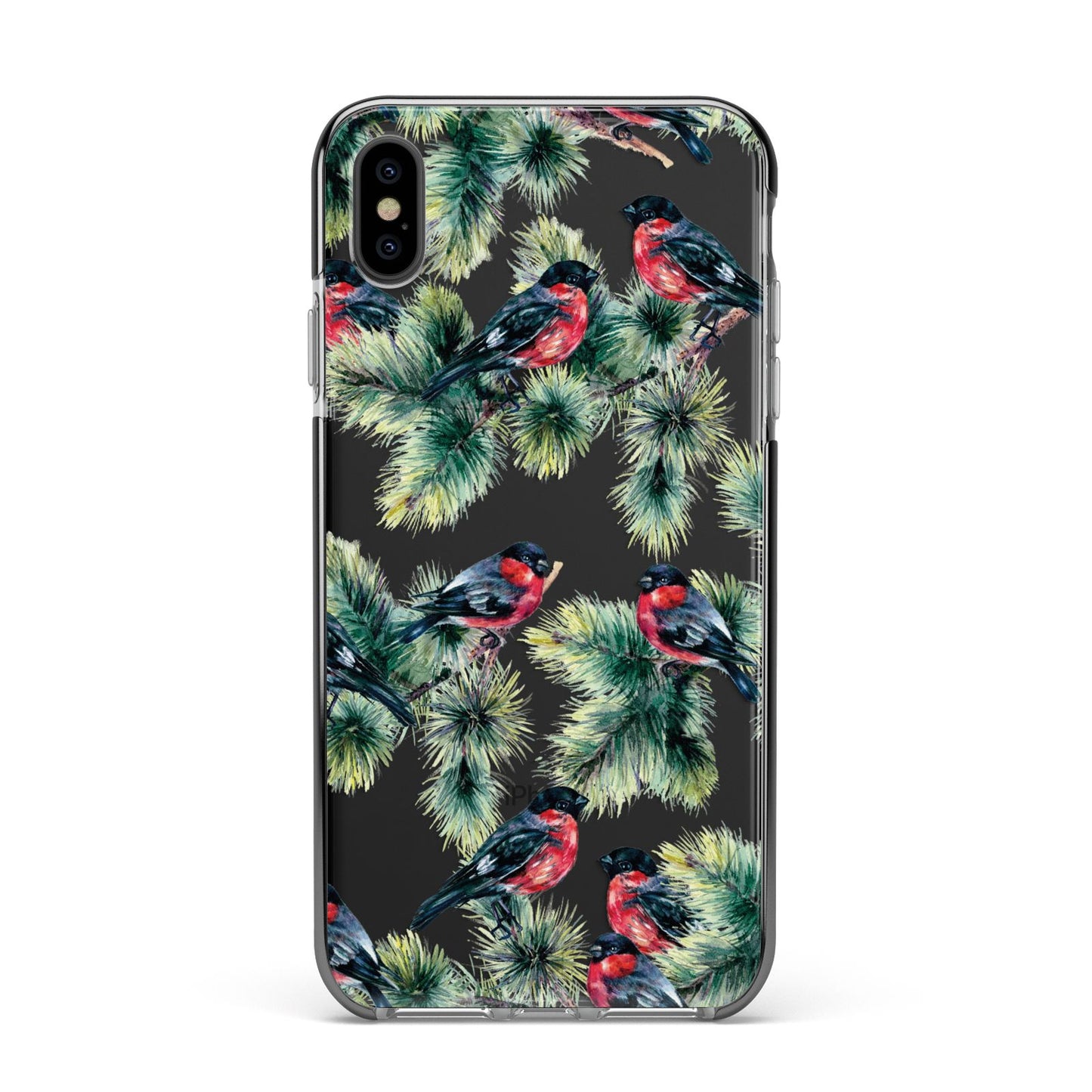 Bullfinch Pine Tree Apple iPhone Xs Max Impact Case Black Edge on Black Phone