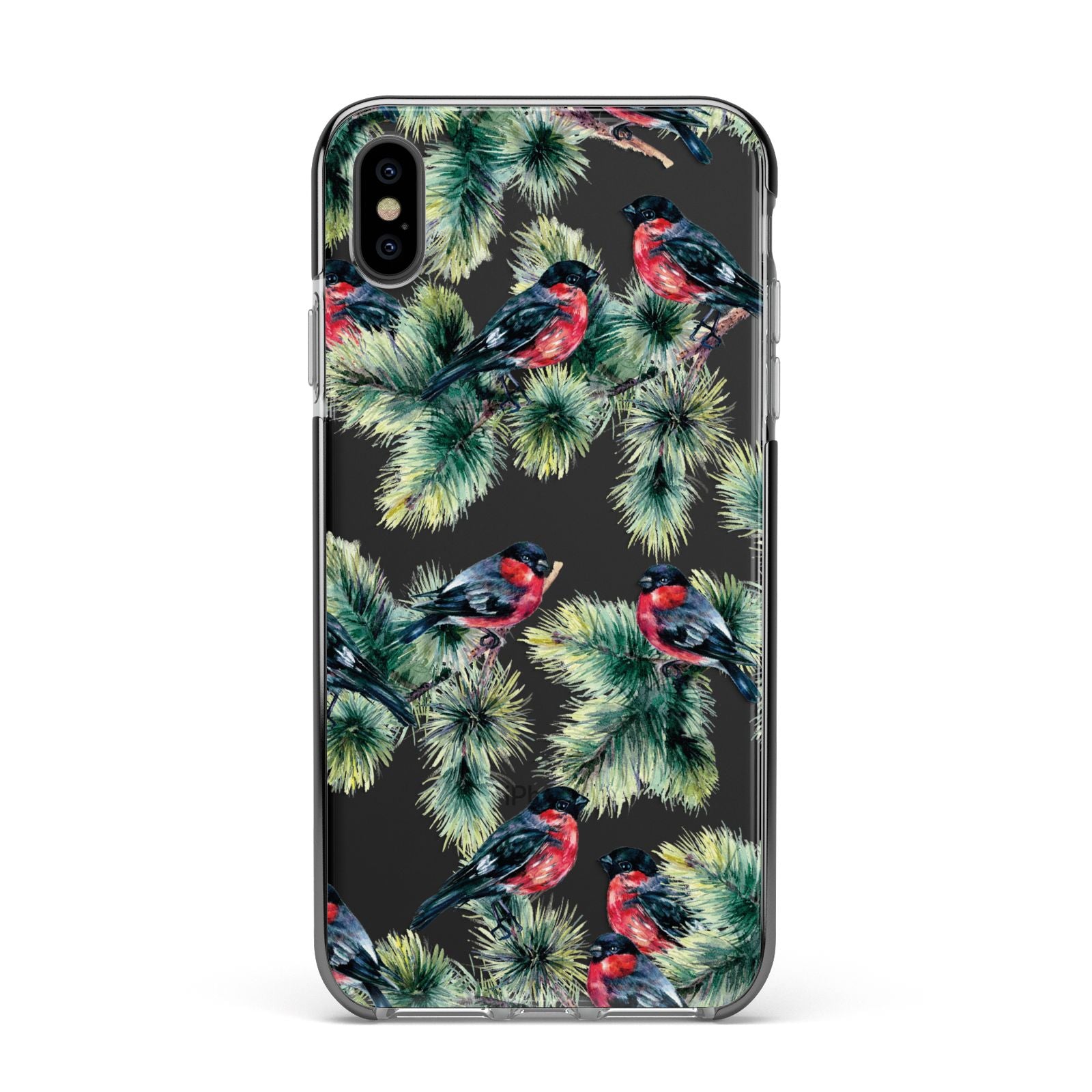Bullfinch Pine Tree Apple iPhone Xs Max Impact Case Black Edge on Black Phone