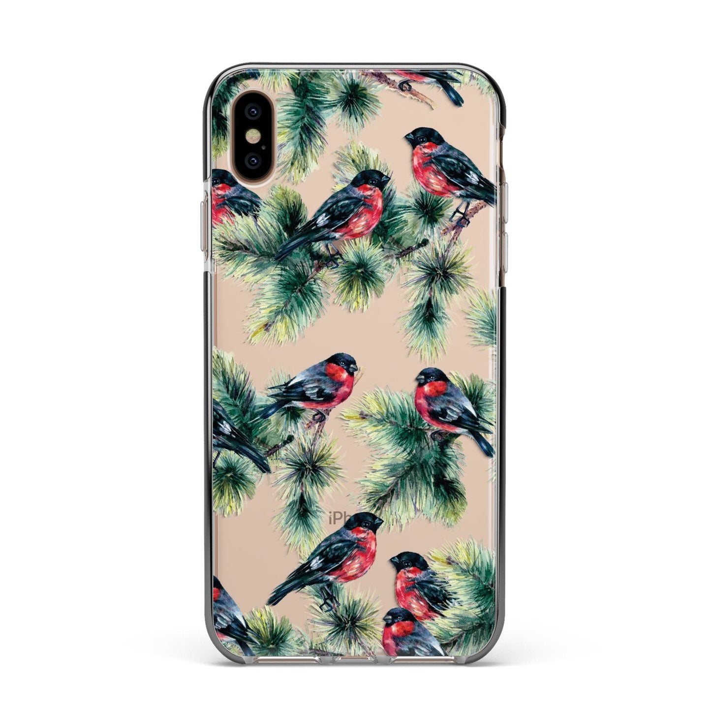 Bullfinch Pine Tree Apple iPhone Xs Max Impact Case Black Edge on Gold Phone