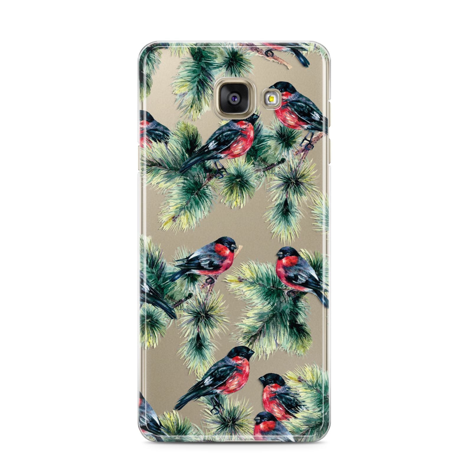 Bullfinch Pine Tree Samsung Galaxy A3 2016 Case on gold phone