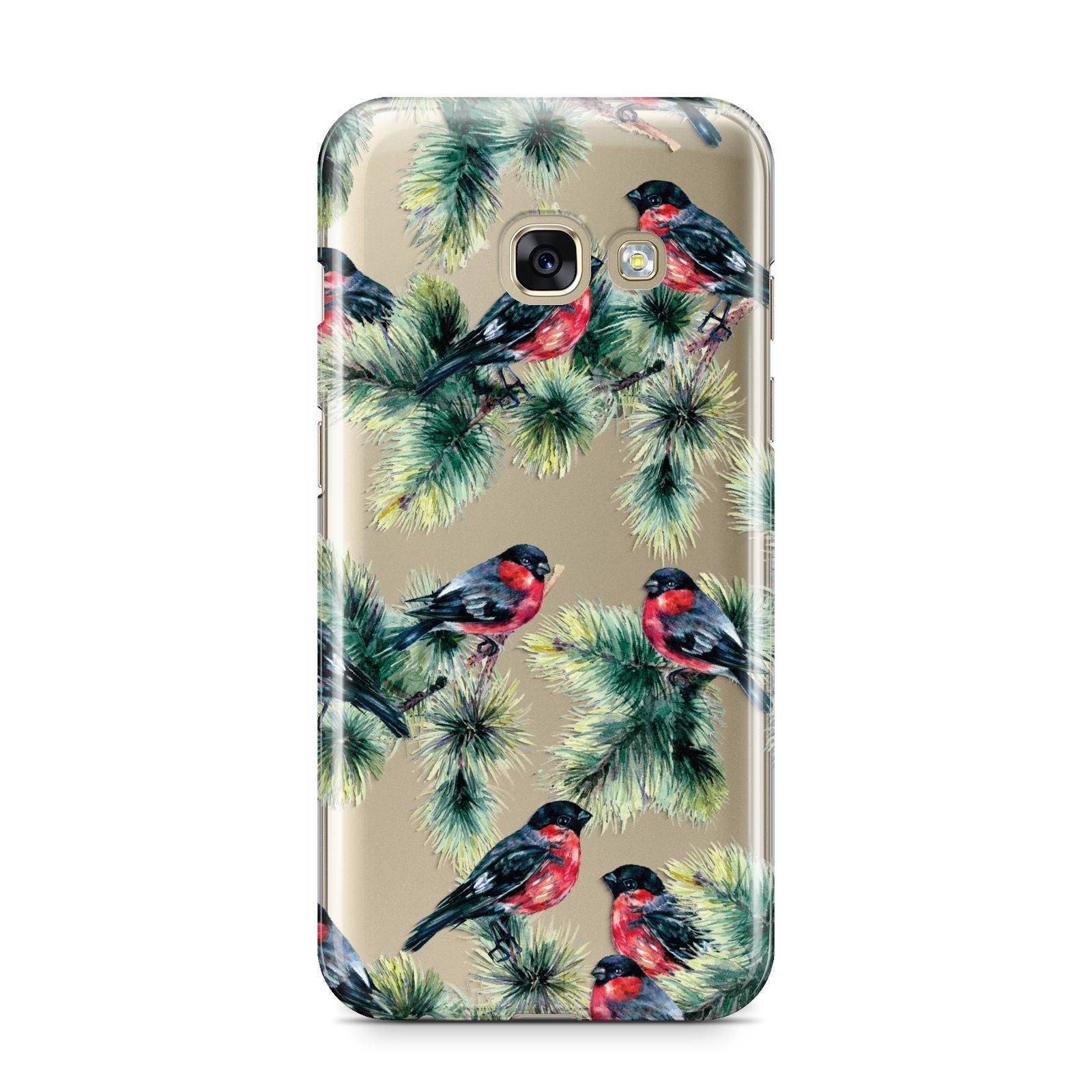 Bullfinch Pine Tree Samsung Galaxy A3 2017 Case on gold phone