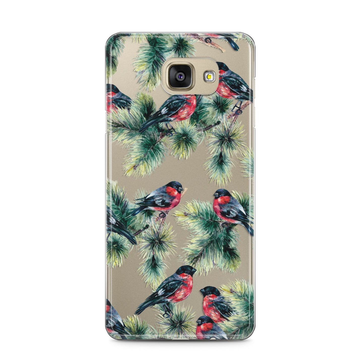 Bullfinch Pine Tree Samsung Galaxy A5 2016 Case on gold phone