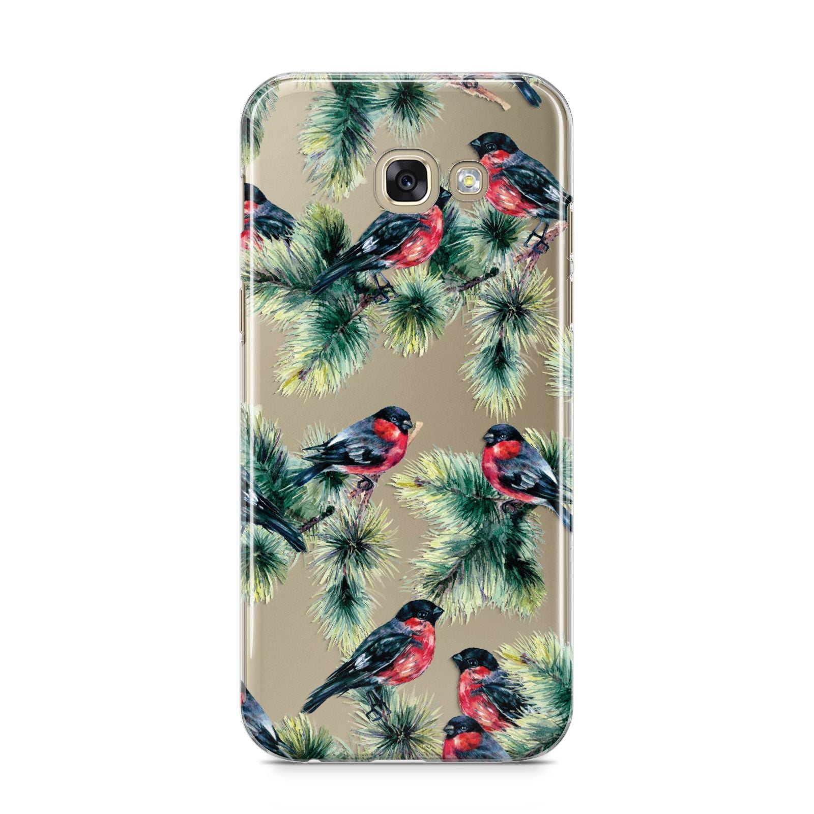 Bullfinch Pine Tree Samsung Galaxy A5 2017 Case on gold phone