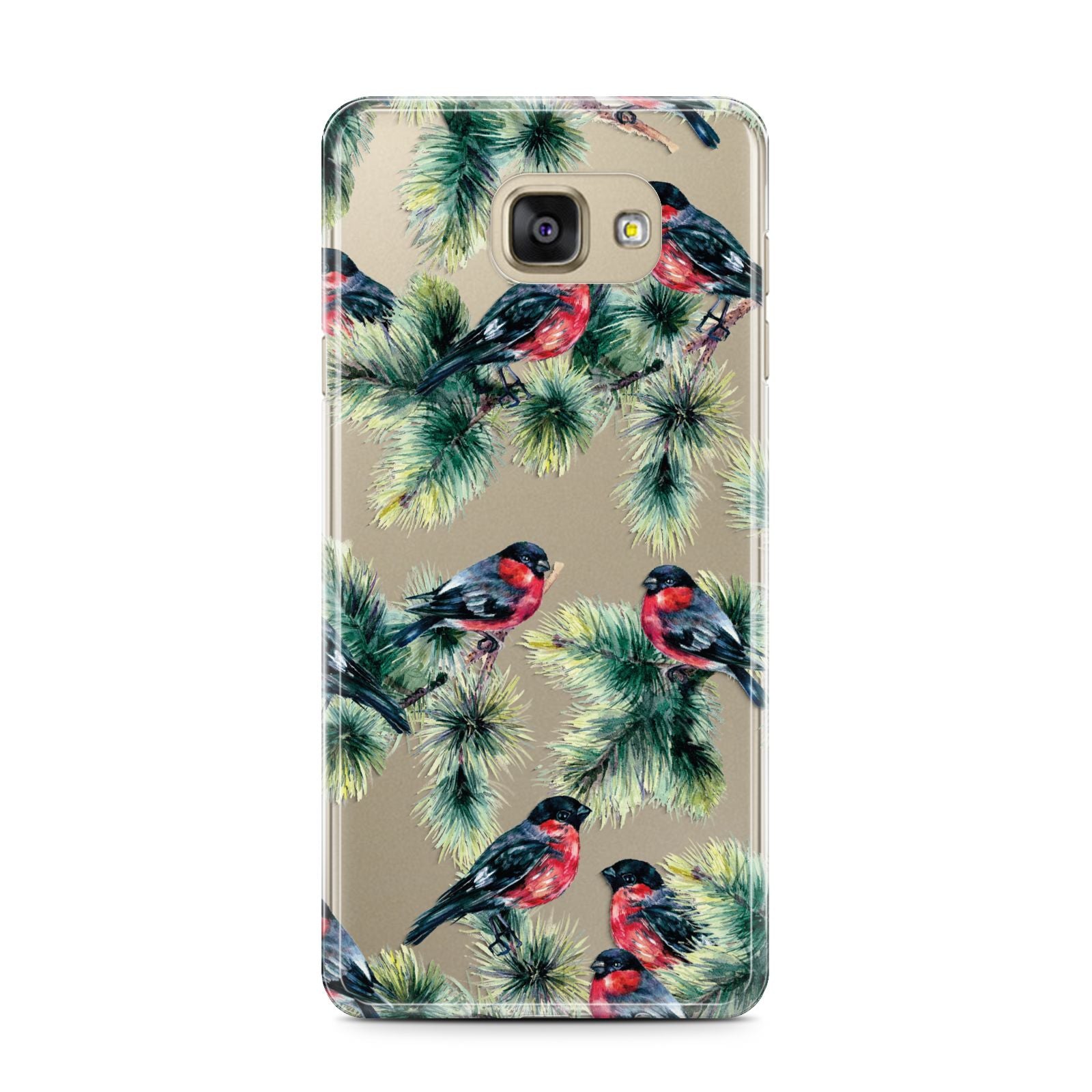 Bullfinch Pine Tree Samsung Galaxy A7 2016 Case on gold phone