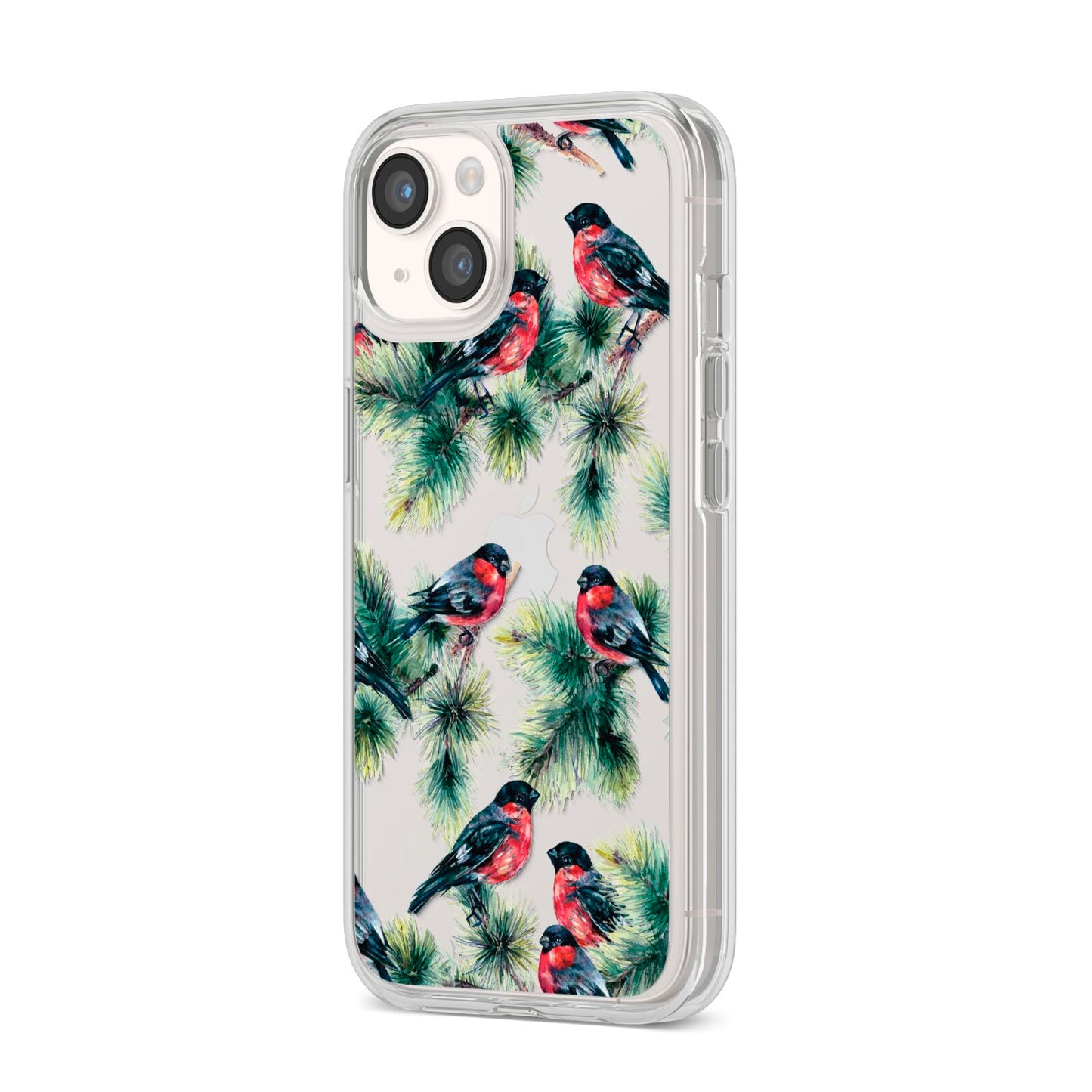 Bullfinch Pine Tree iPhone 14 Clear Tough Case Starlight Angled Image