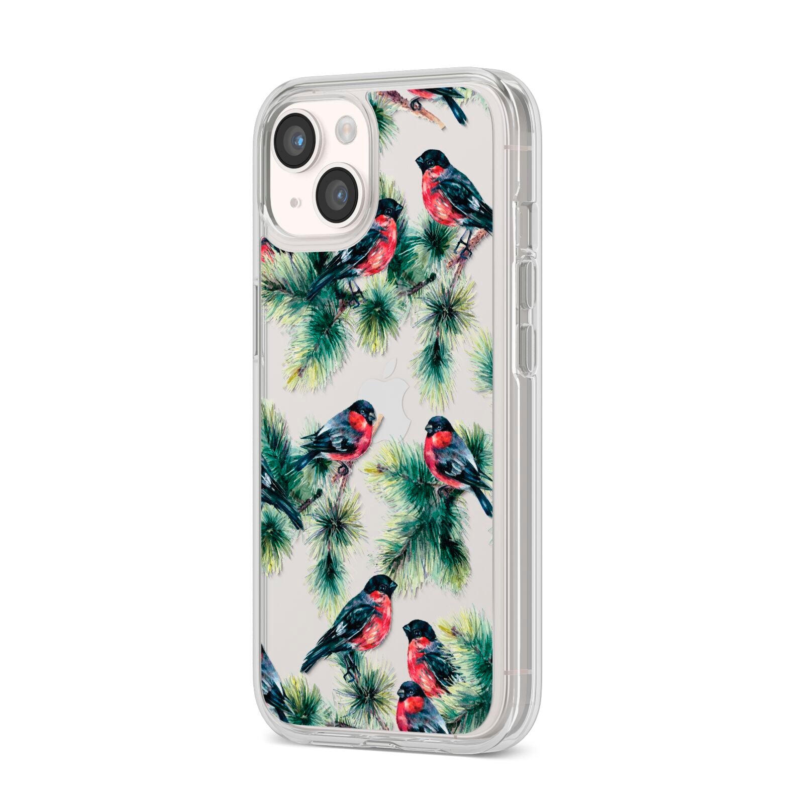 Bullfinch Pine Tree iPhone 14 Clear Tough Case Starlight Angled Image