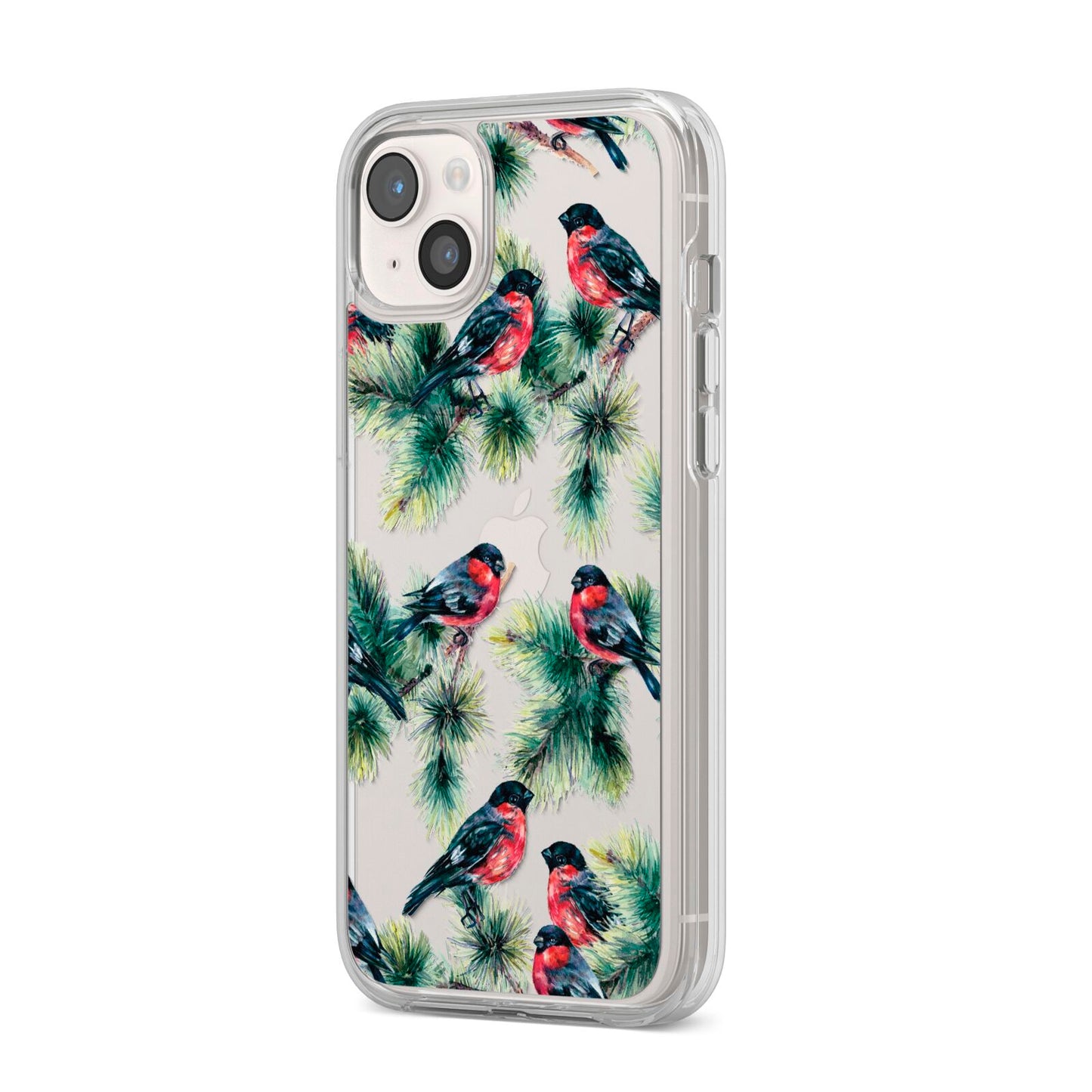 Bullfinch Pine Tree iPhone 14 Plus Clear Tough Case Starlight Angled Image