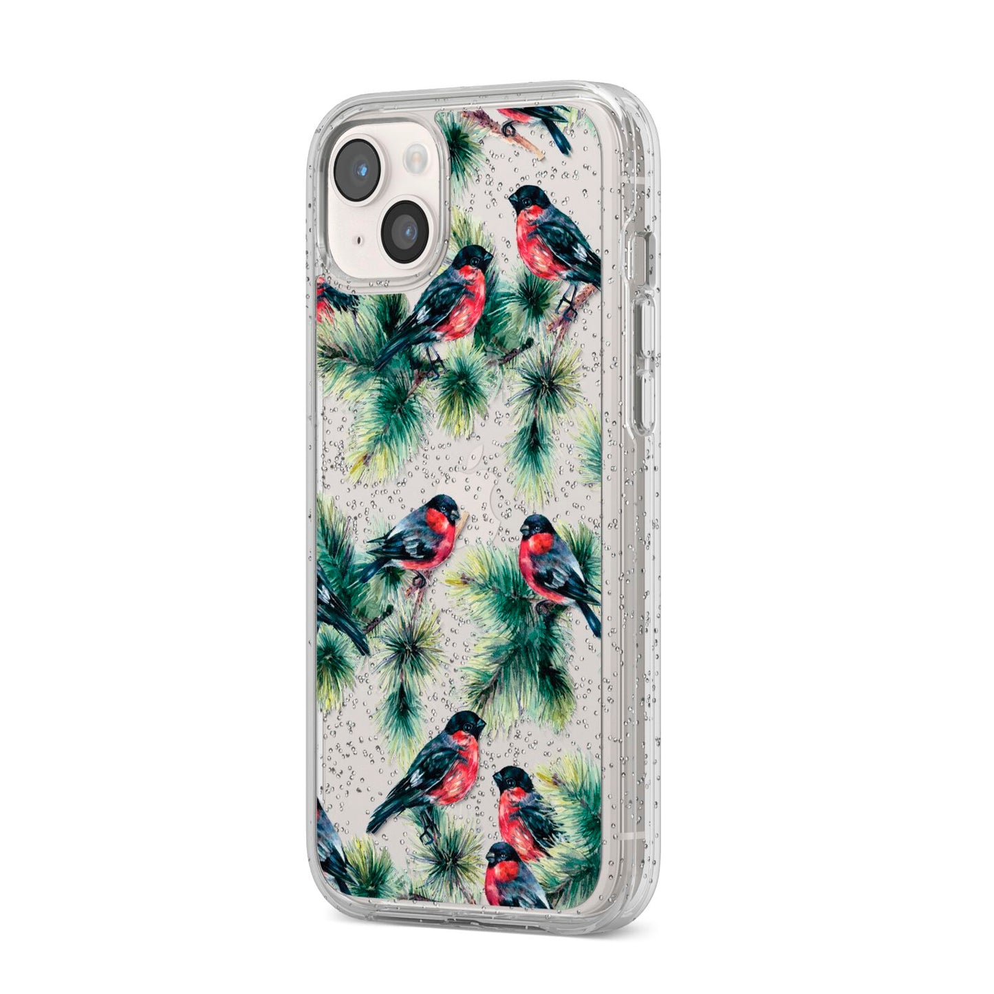 Bullfinch Pine Tree iPhone 14 Plus Glitter Tough Case Starlight Angled Image