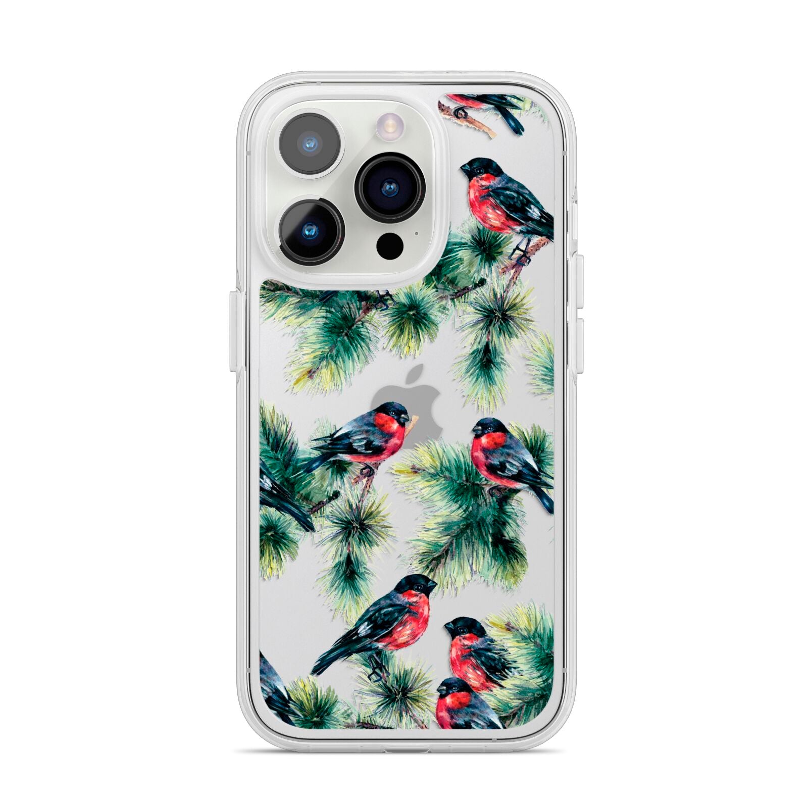 Bullfinch Pine Tree iPhone 14 Pro Clear Tough Case Silver