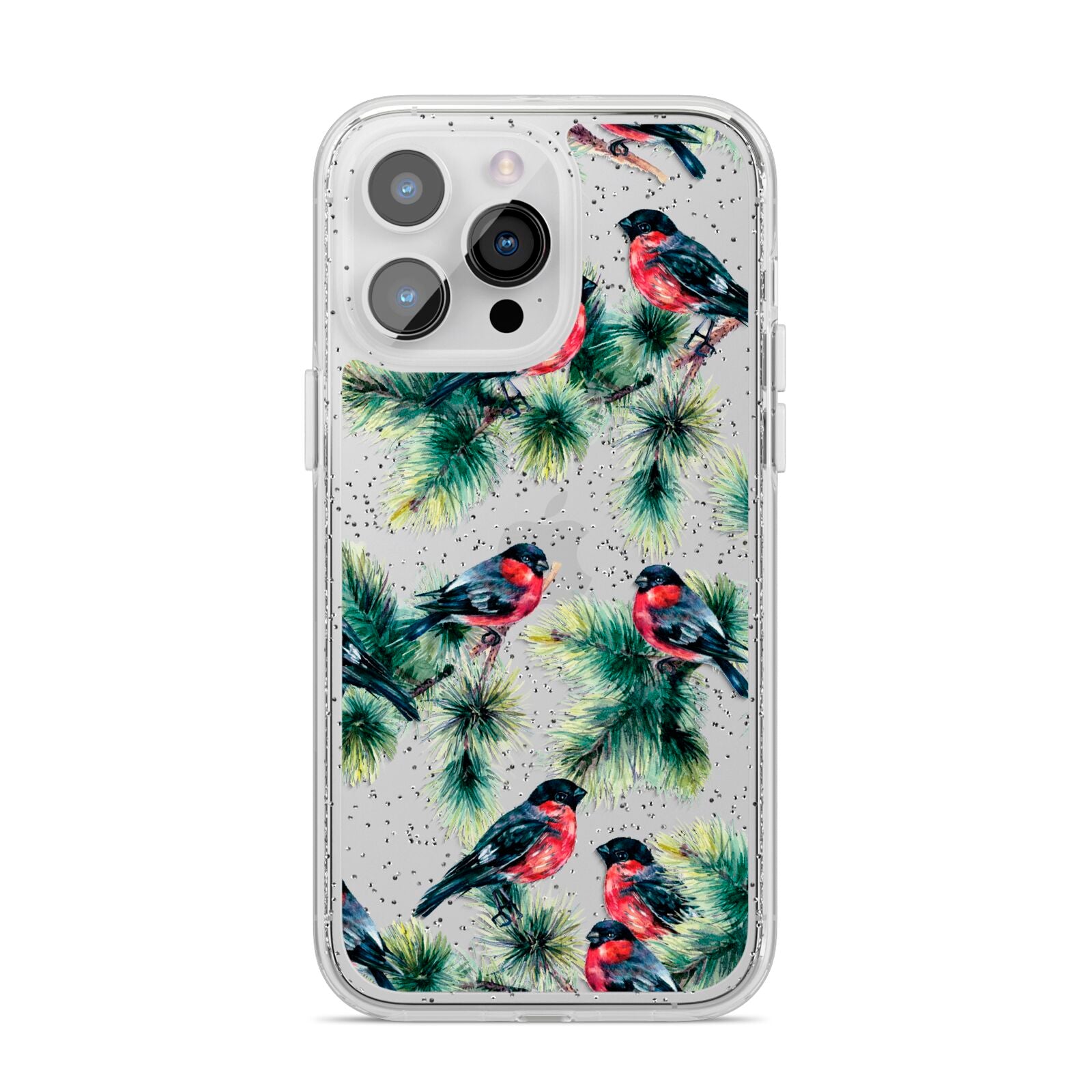Bullfinch Pine Tree iPhone 14 Pro Max Glitter Tough Case Silver