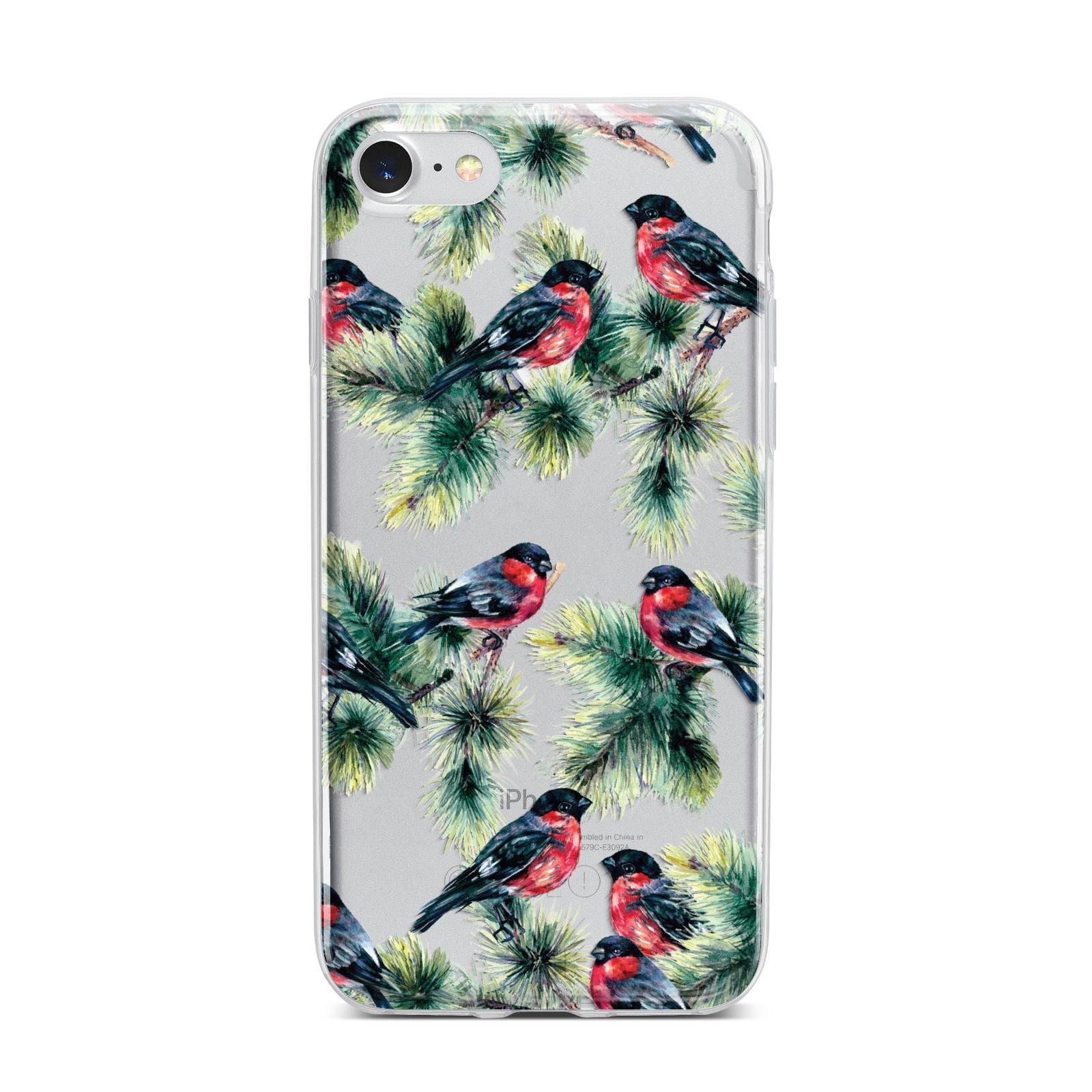 Bullfinch Pine Tree iPhone 7 Bumper Case on Silver iPhone