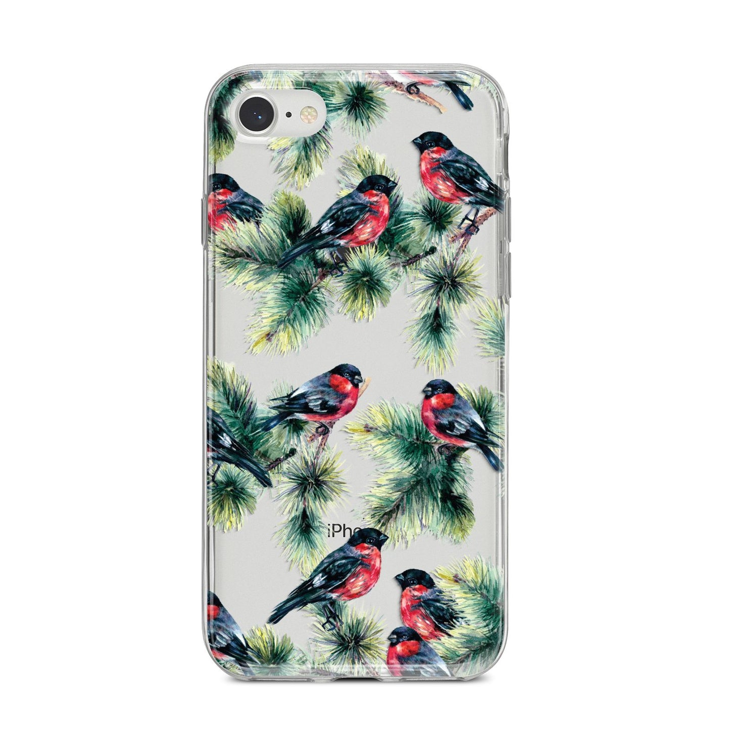 Bullfinch Pine Tree iPhone 8 Bumper Case on Silver iPhone