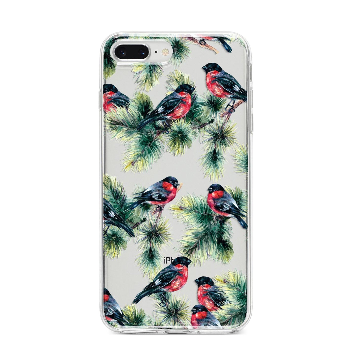 Bullfinch Pine Tree iPhone 8 Plus Bumper Case on Silver iPhone