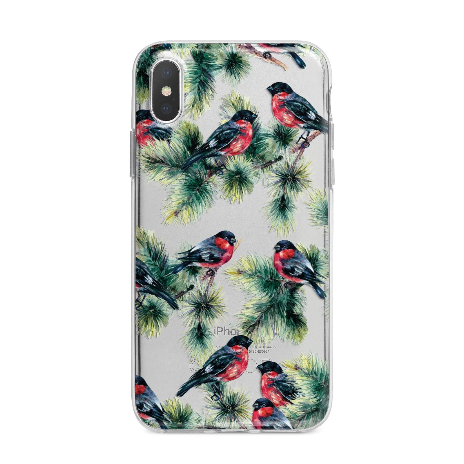 Bullfinch Pine Tree iPhone X Bumper Case on Silver iPhone Alternative Image 1
