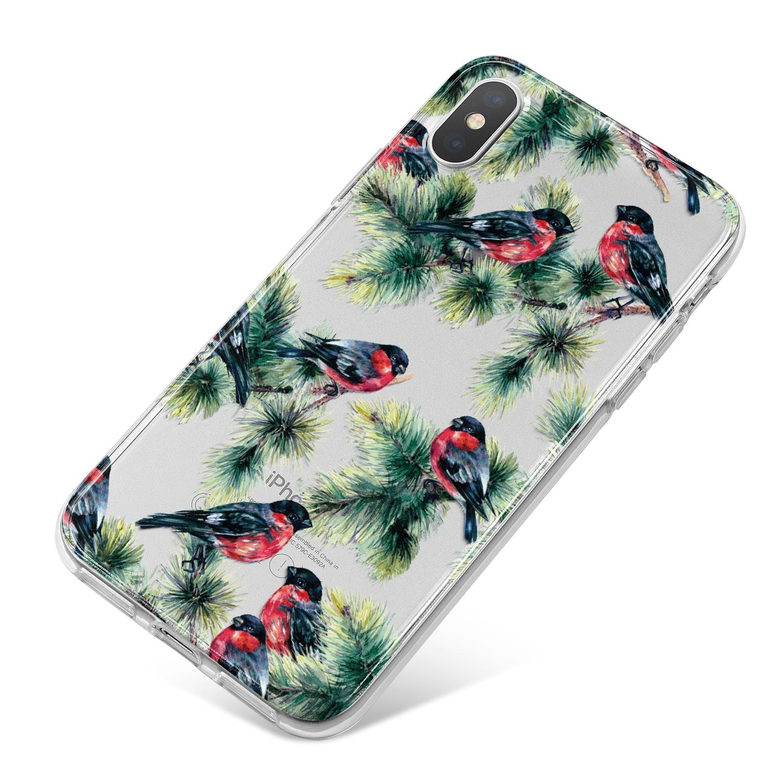 Bullfinch Pine Tree iPhone X Bumper Case on Silver iPhone