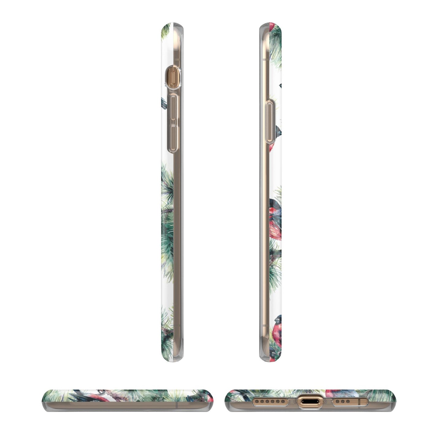 Bullfinch Pine Tree iPhone XS 3D Tough Case in Gold Angled Images