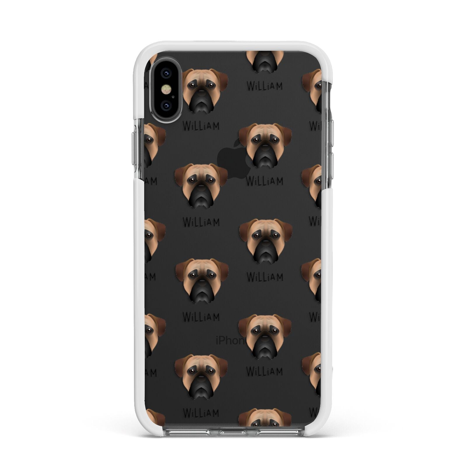 Bullmastiff Icon with Name Apple iPhone Xs Max Impact Case White Edge on Black Phone
