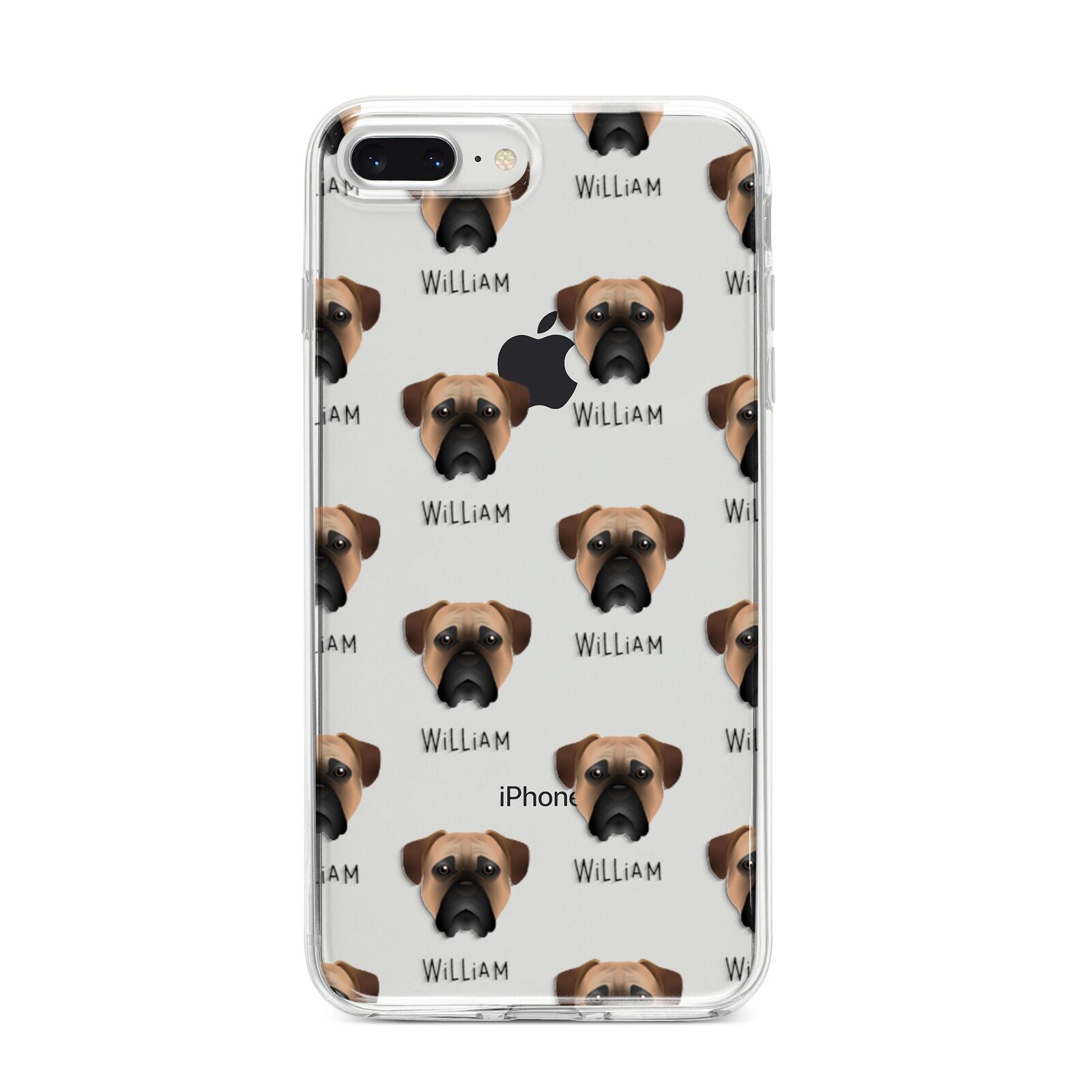 Bullmastiff Icon with Name iPhone 8 Plus Bumper Case on Silver iPhone