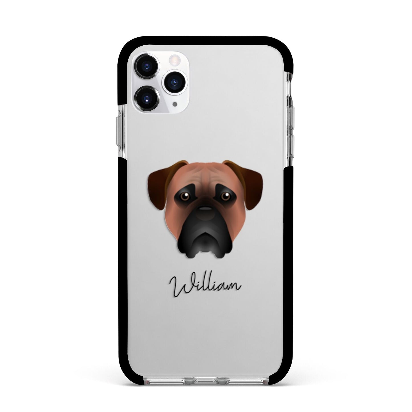Bullmastiff Personalised Apple iPhone 11 Pro Max in Silver with Black Impact Case