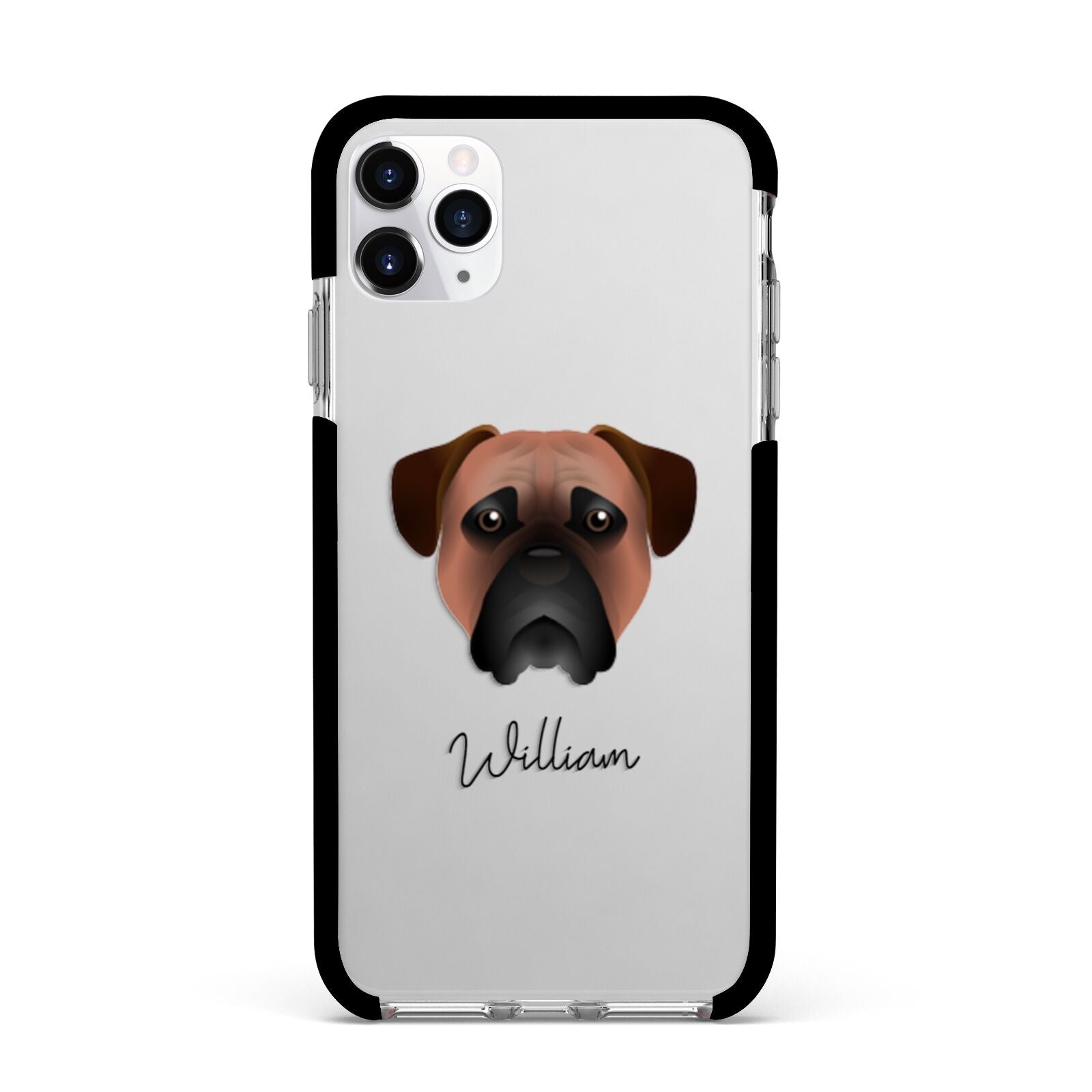 Bullmastiff Personalised Apple iPhone 11 Pro Max in Silver with Black Impact Case