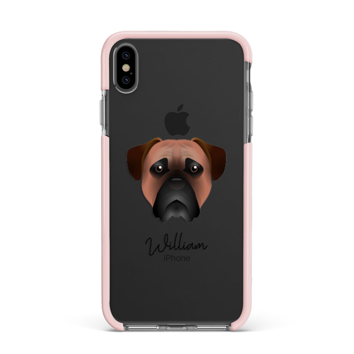 Bullmastiff Personalised Apple iPhone Xs Max Impact Case Pink Edge on Black Phone