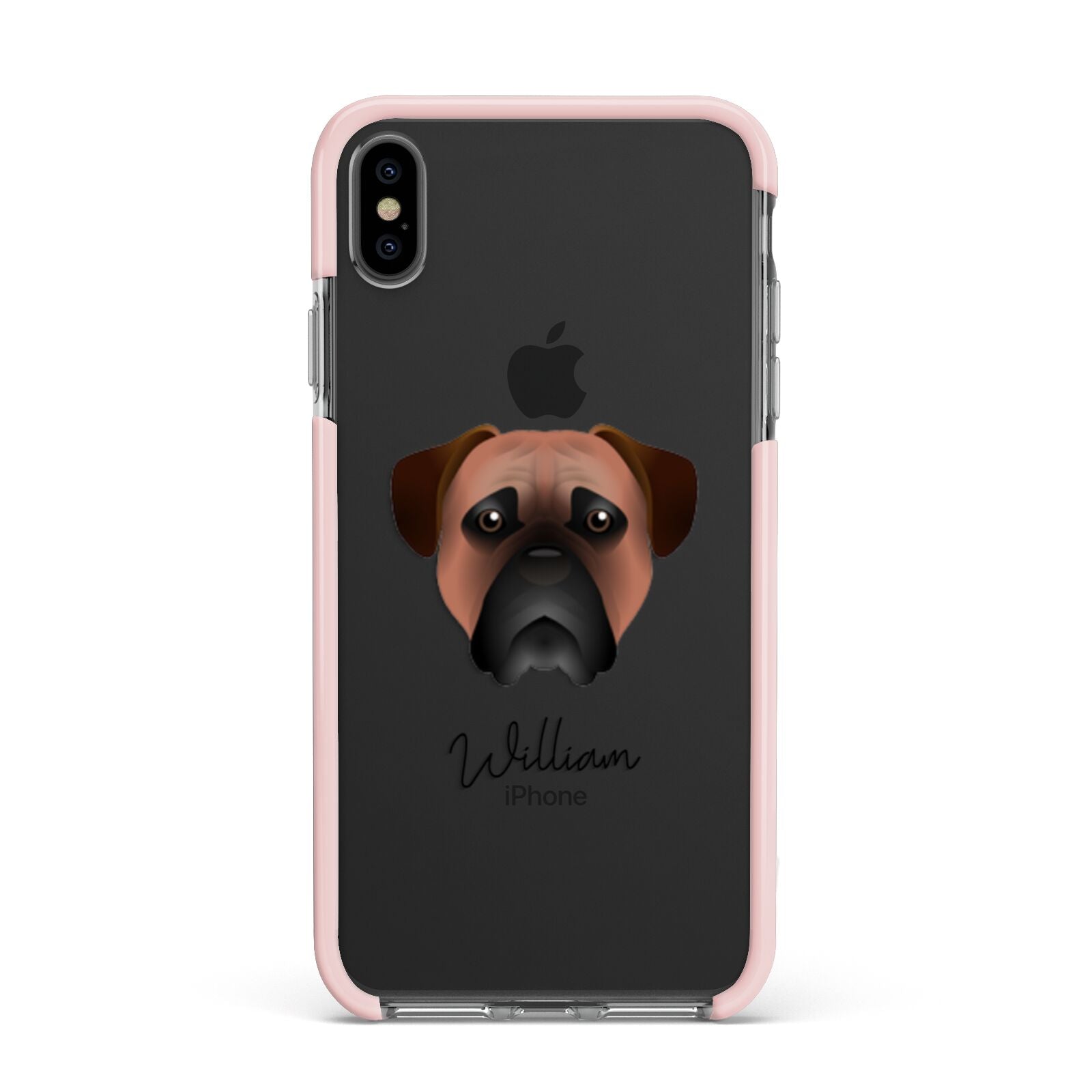 Bullmastiff Personalised Apple iPhone Xs Max Impact Case Pink Edge on Black Phone