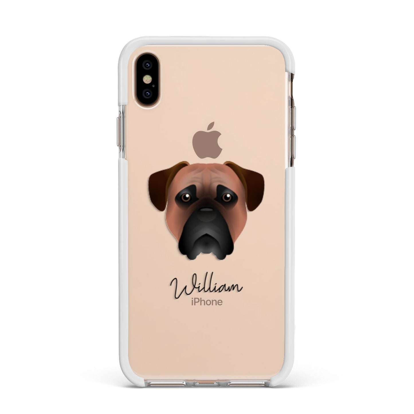 Bullmastiff Personalised Apple iPhone Xs Max Impact Case White Edge on Gold Phone