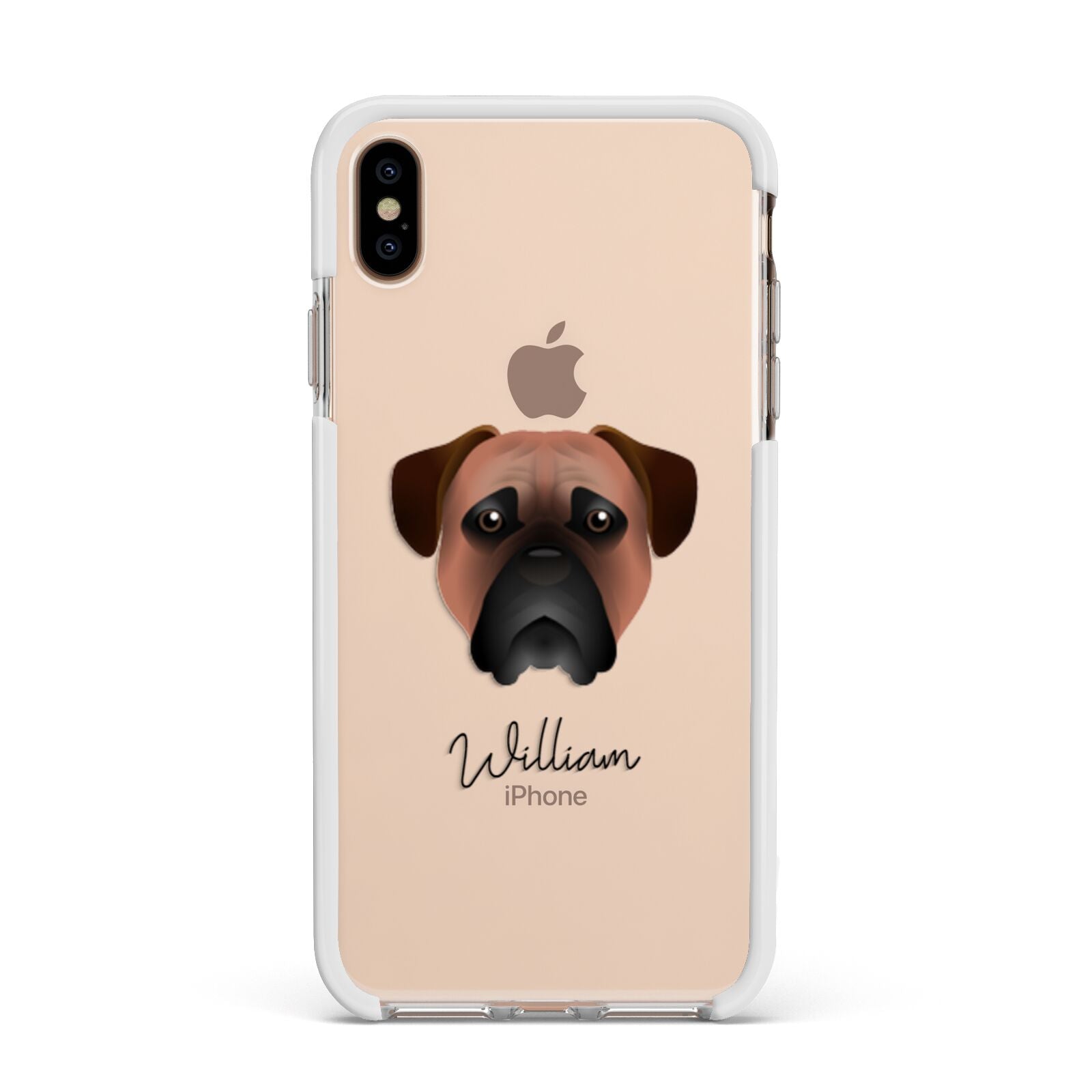 Bullmastiff Personalised Apple iPhone Xs Max Impact Case White Edge on Gold Phone