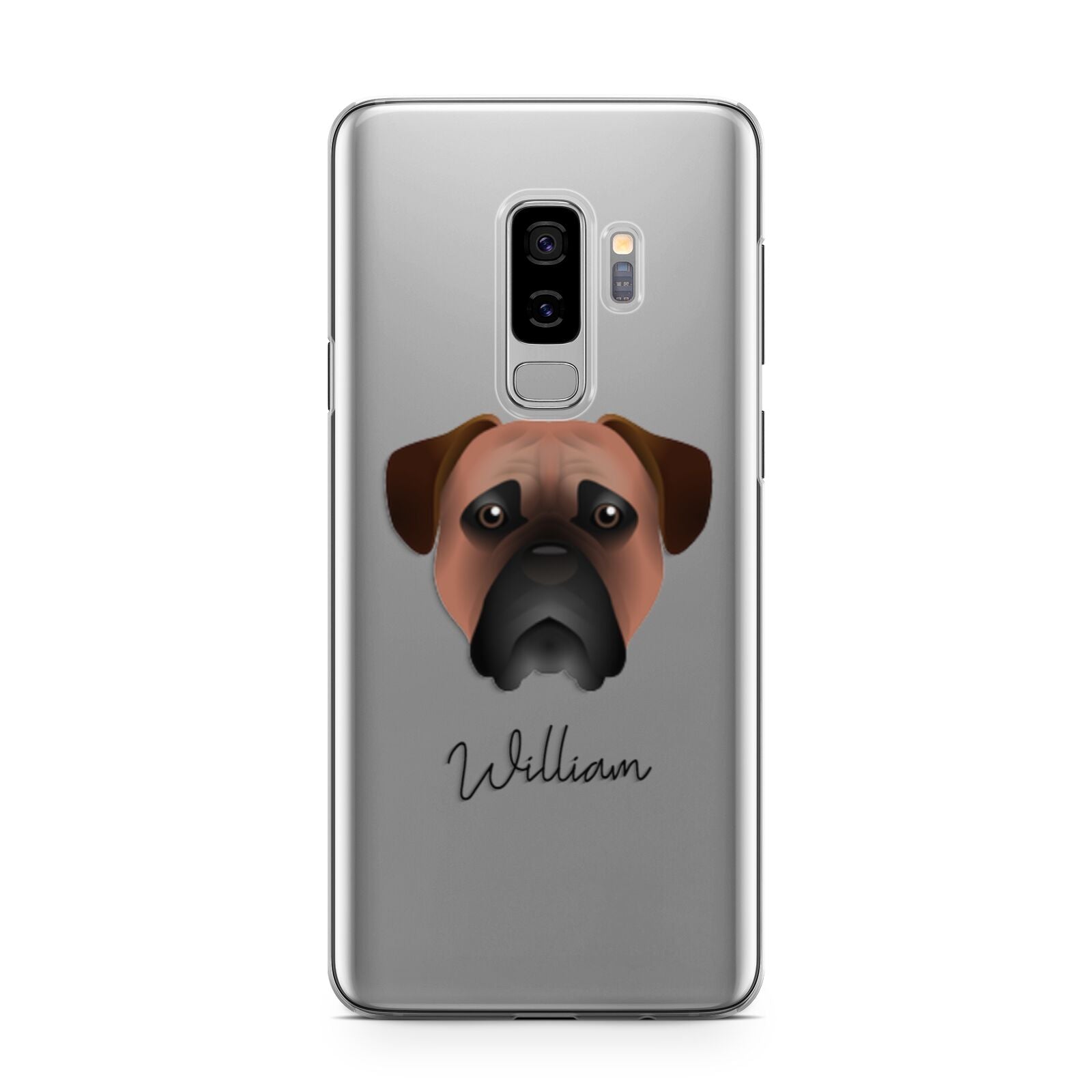 Bullmastiff Personalised Samsung Galaxy S9 Plus Case on Silver phone