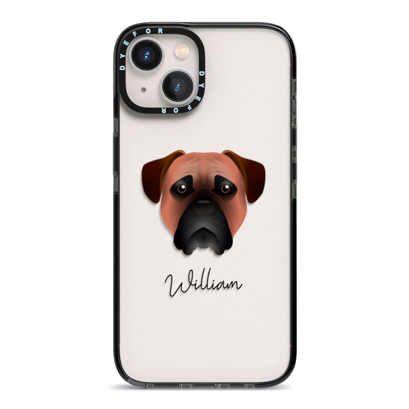 Bullmastiff Personalised iPhone 13 Black Impact Case on Silver phone