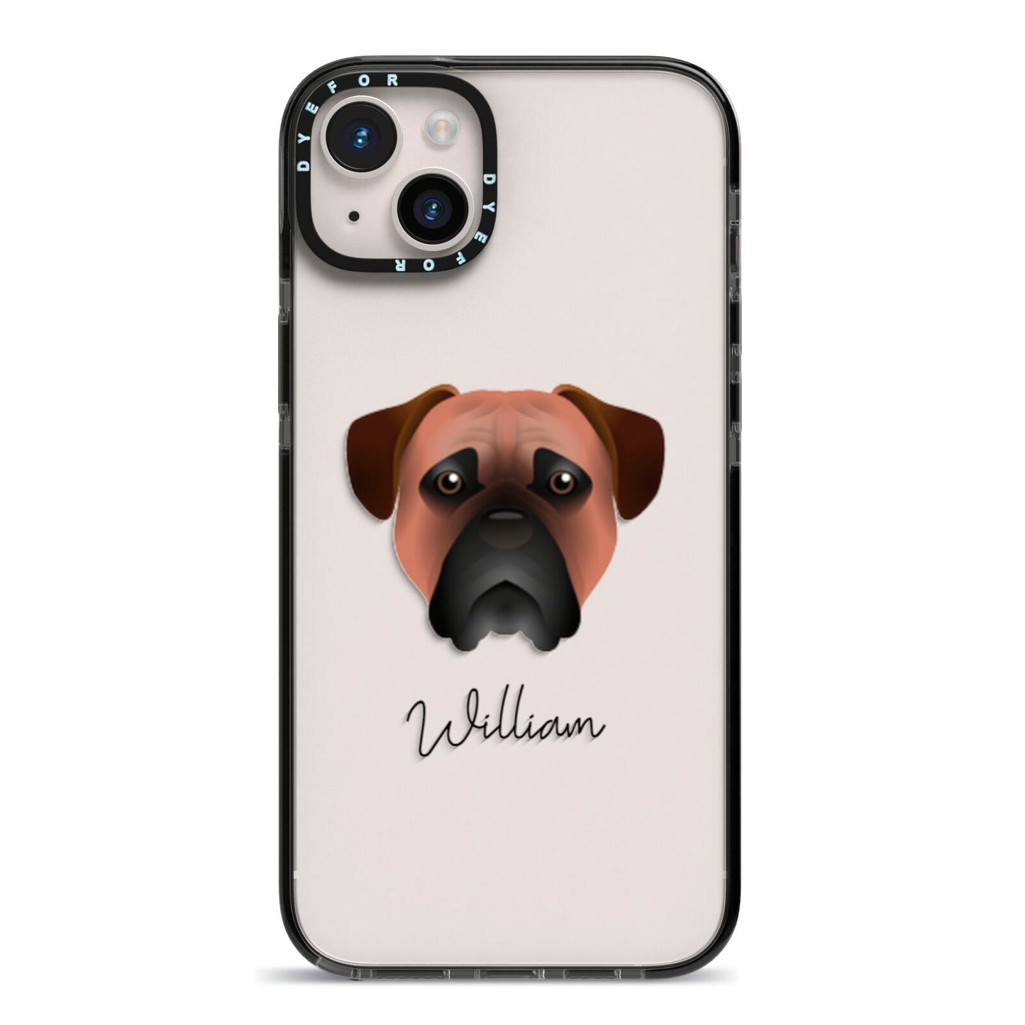 Bullmastiff Personalised iPhone 14 Plus Black Impact Case on Silver phone