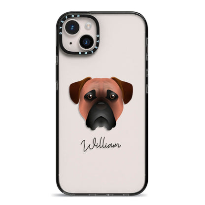 Bullmastiff Personalised iPhone 14 Plus Black Impact Case on Silver phone