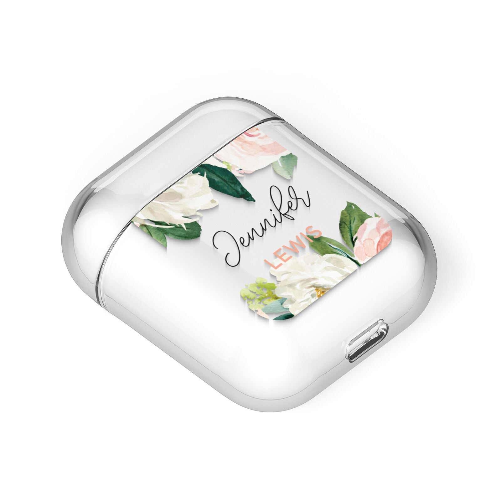 Bunches of Roses Personalised Names AirPods Case Laid Flat