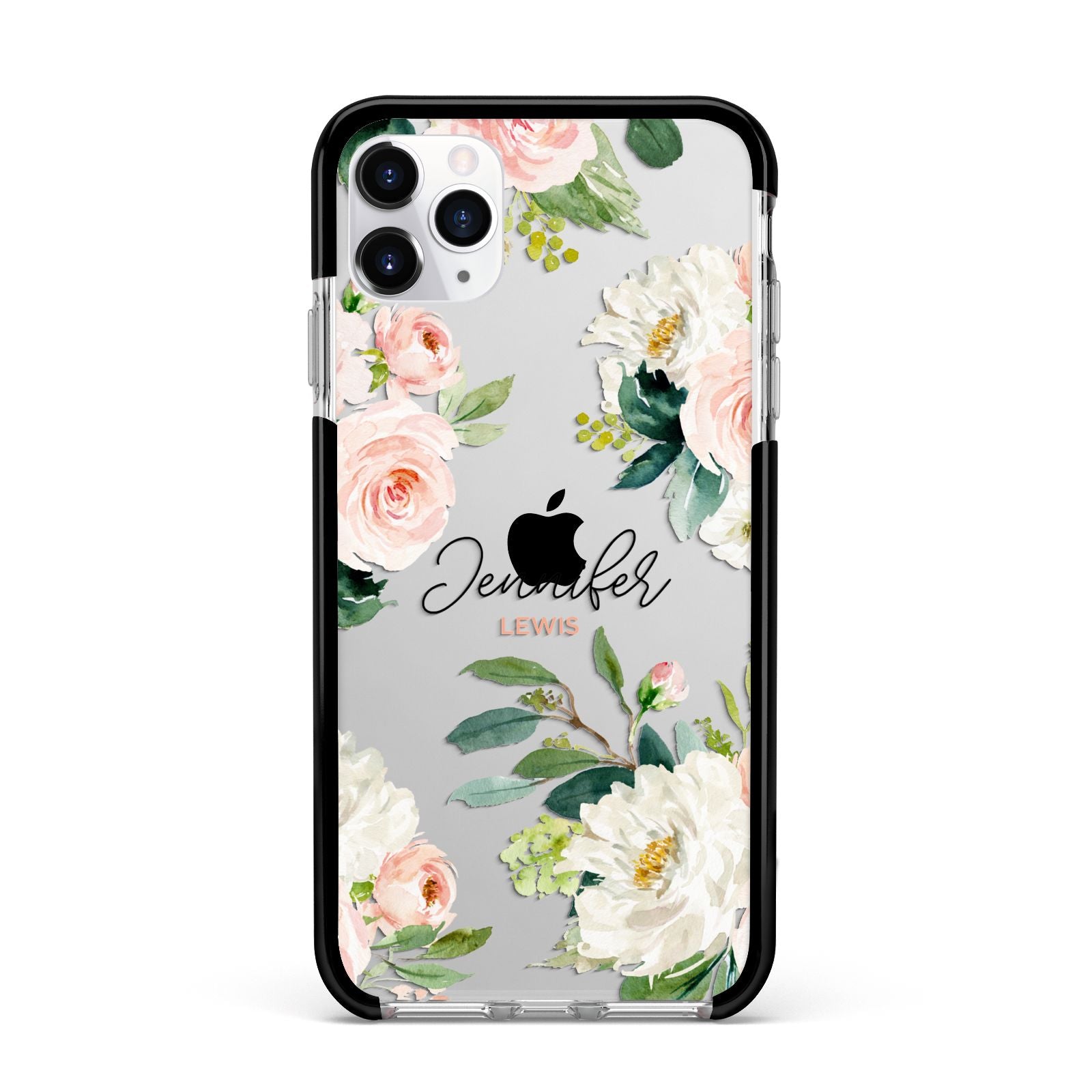 Bunches of Roses Personalised Names Apple iPhone 11 Pro Max in Silver with Black Impact Case