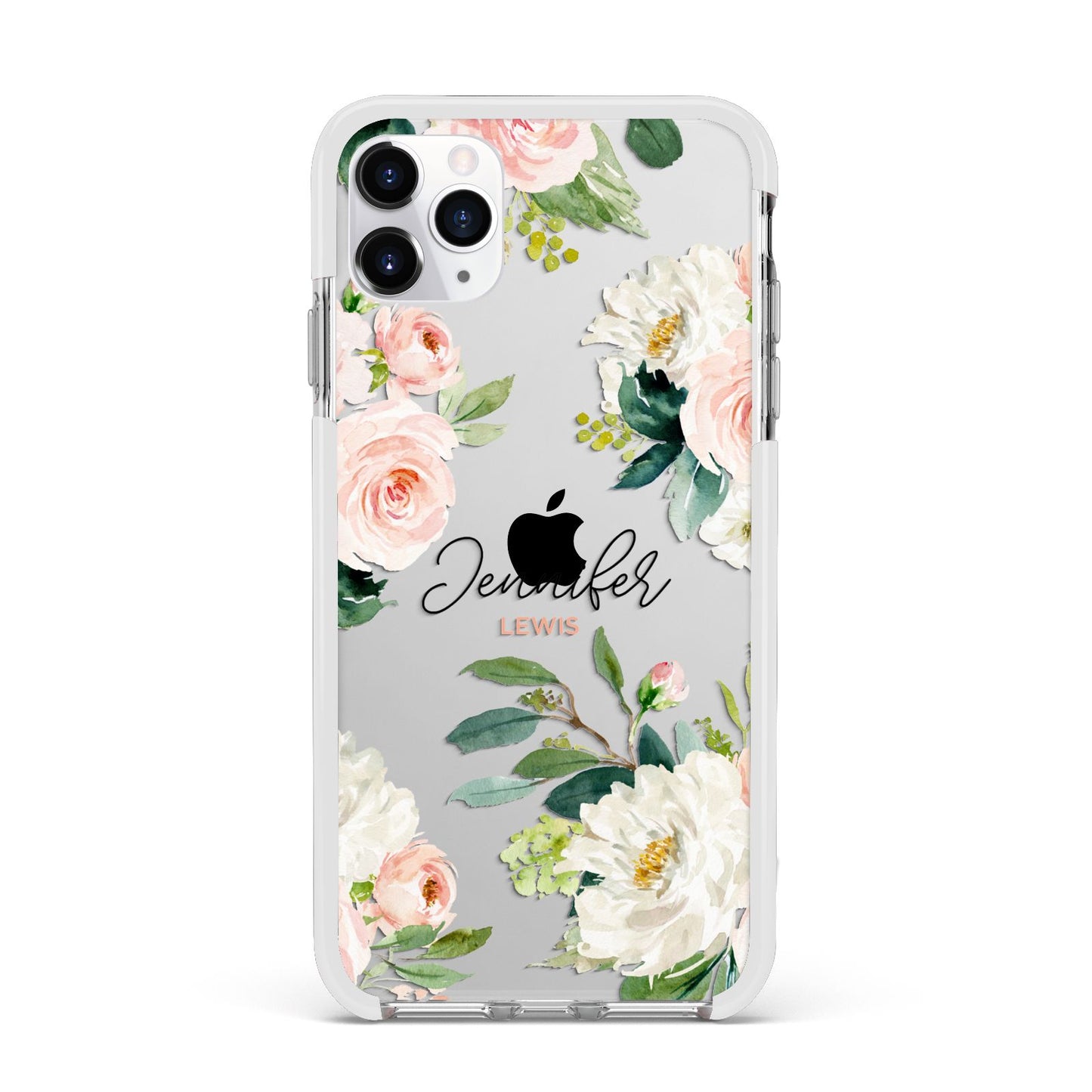 Bunches of Roses Personalised Names Apple iPhone 11 Pro Max in Silver with White Impact Case